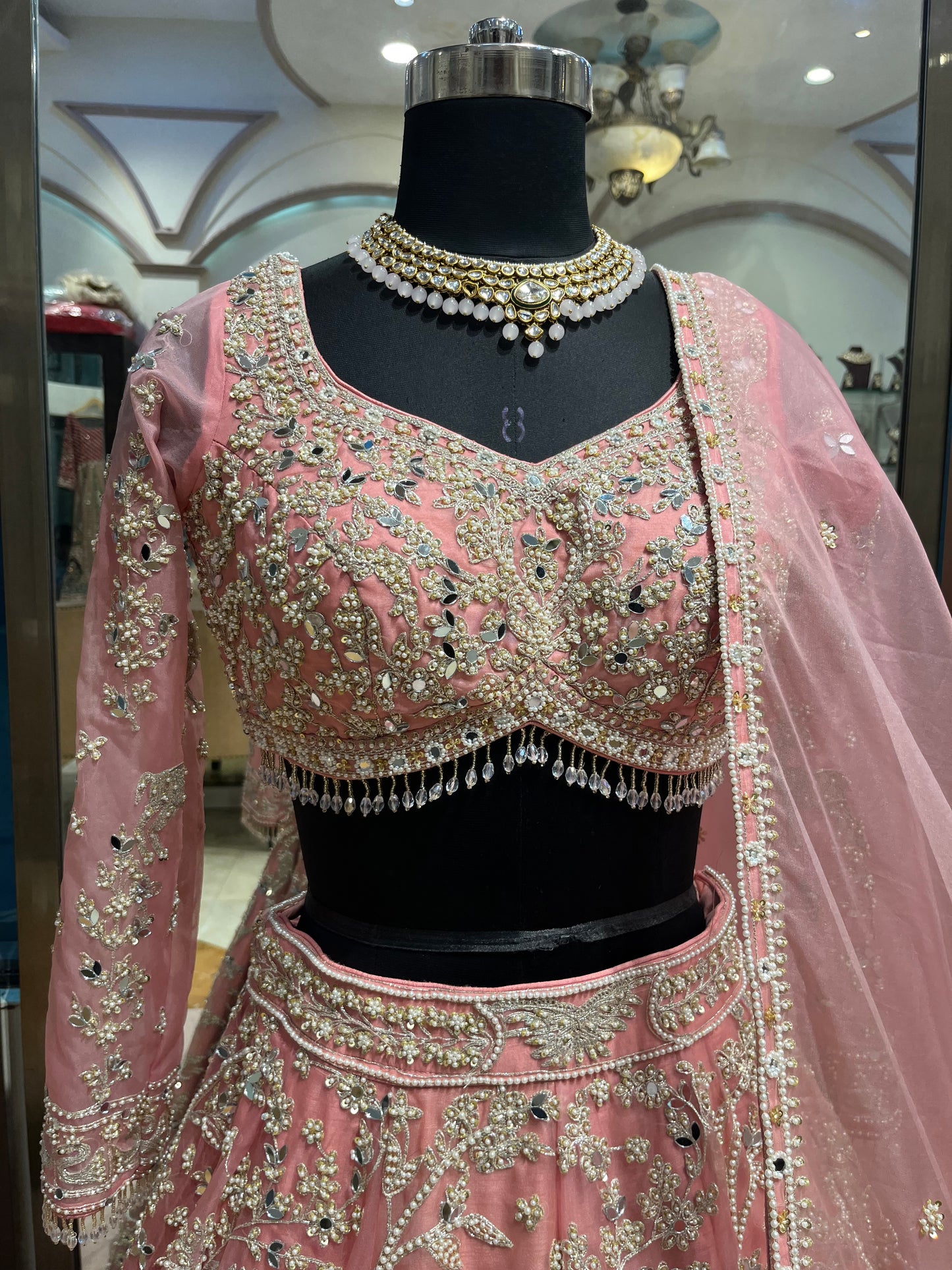 Rose Blush Mughal Embroidered Bridal Lehenga