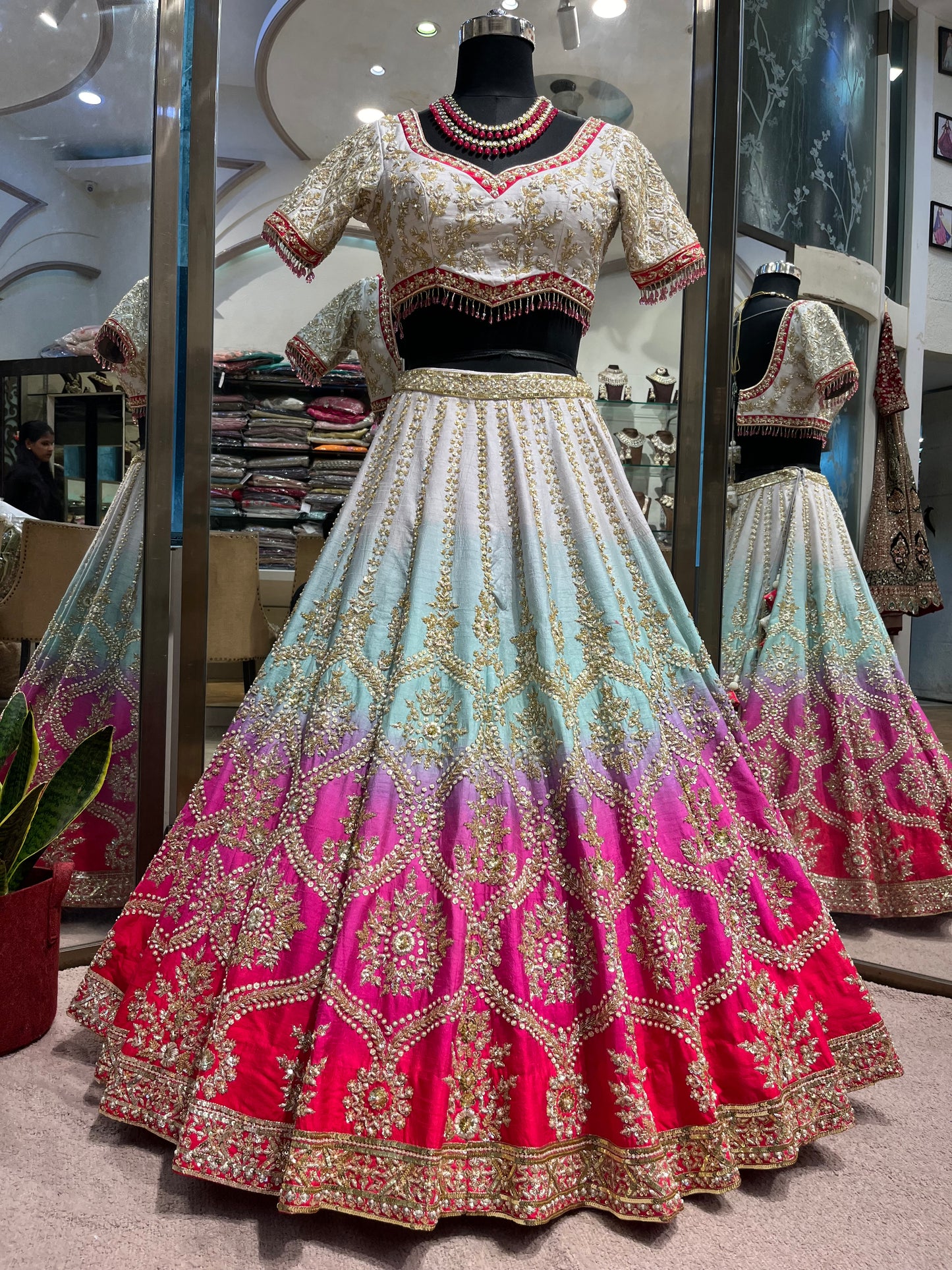 Fuchsia Ombre Royal Bridal Lehenga Set