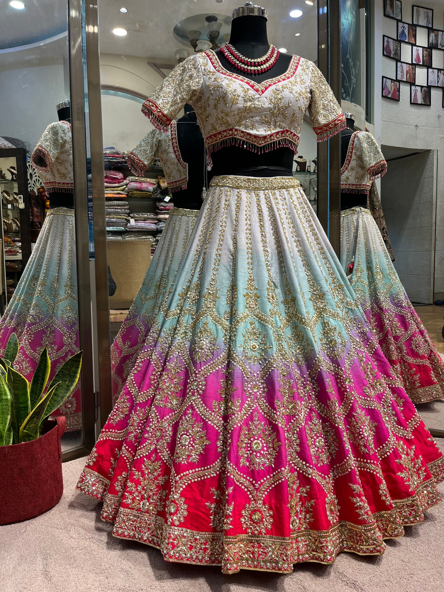 Fuchsia Ombre Royal Bridal Lehenga Set