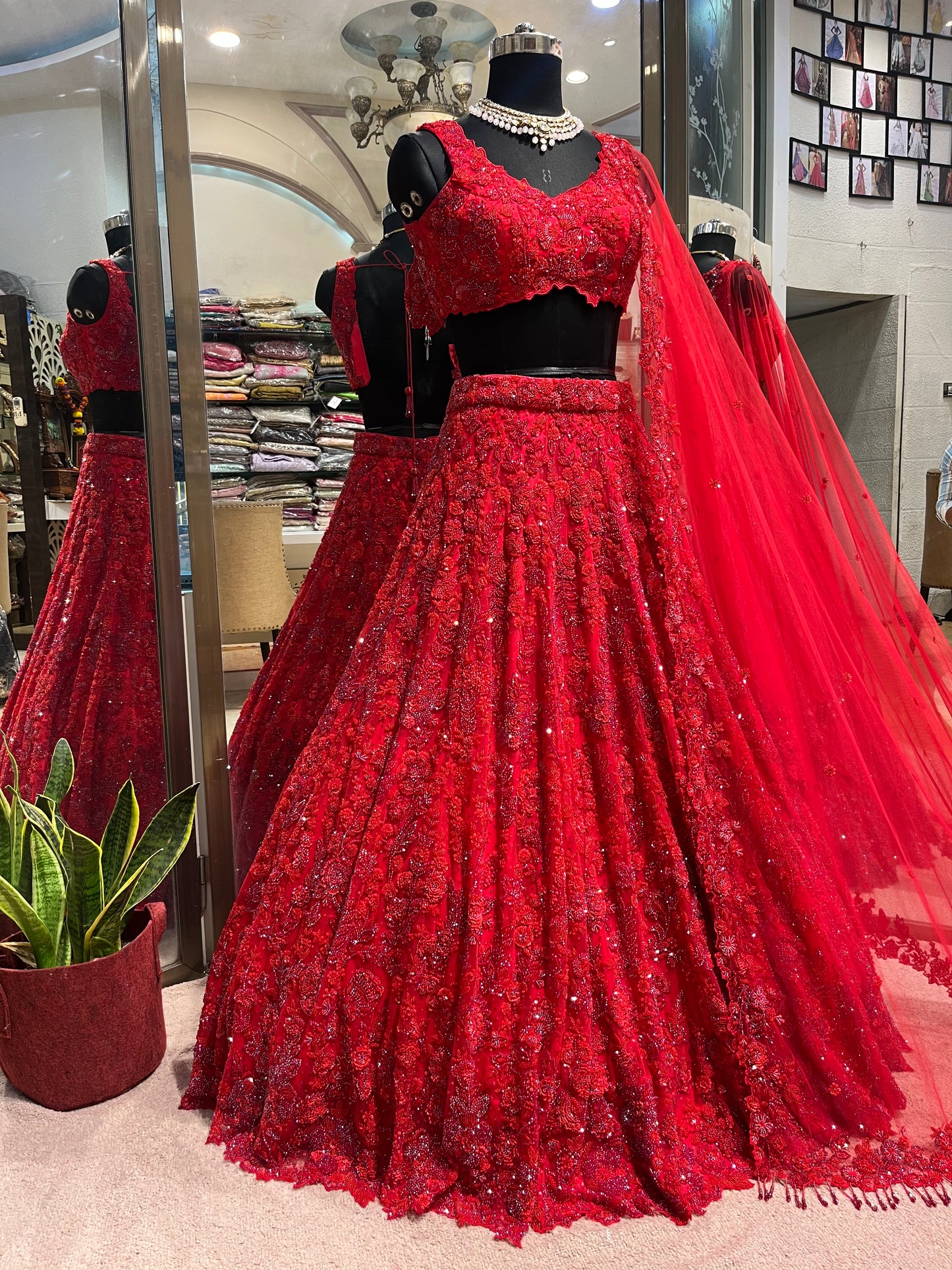 Crimson Scarlet Floral Bridal Lehenga Couture