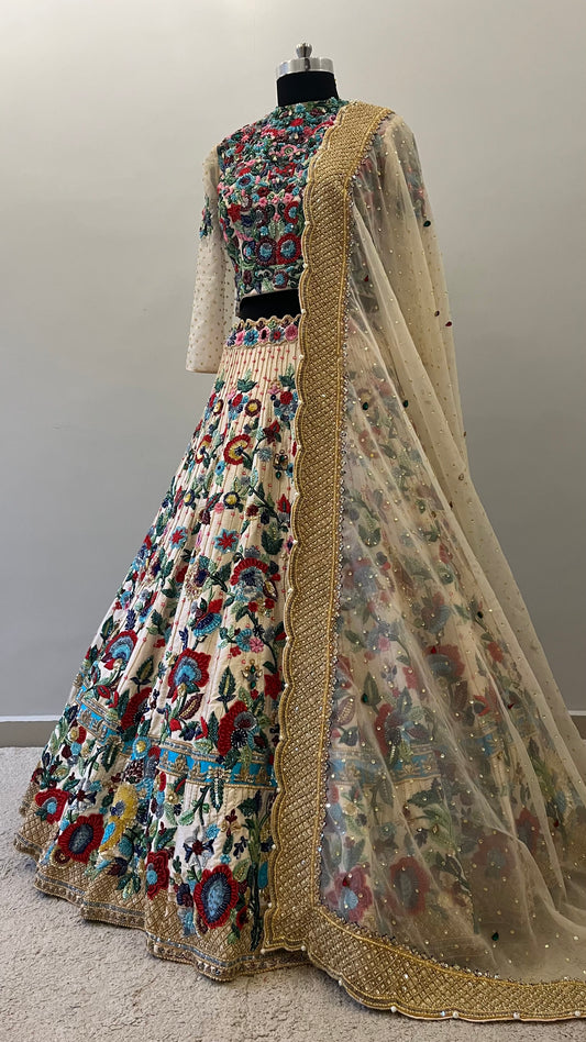 Noorbagh Ivory Floral Couture Lehenga