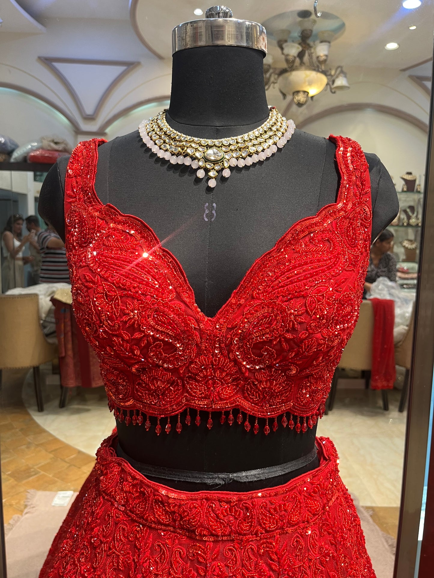 Ruby Red Royal Bridal Lehenga with Handcrafted Sequins