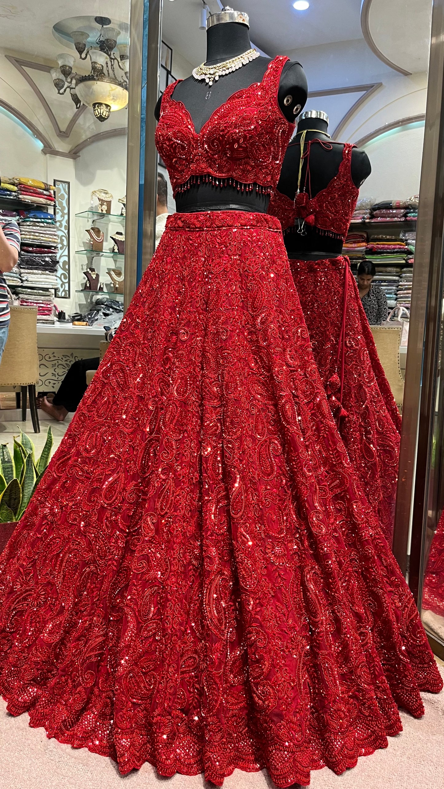 Ruby Red Royal Bridal Lehenga with Handcrafted Sequins