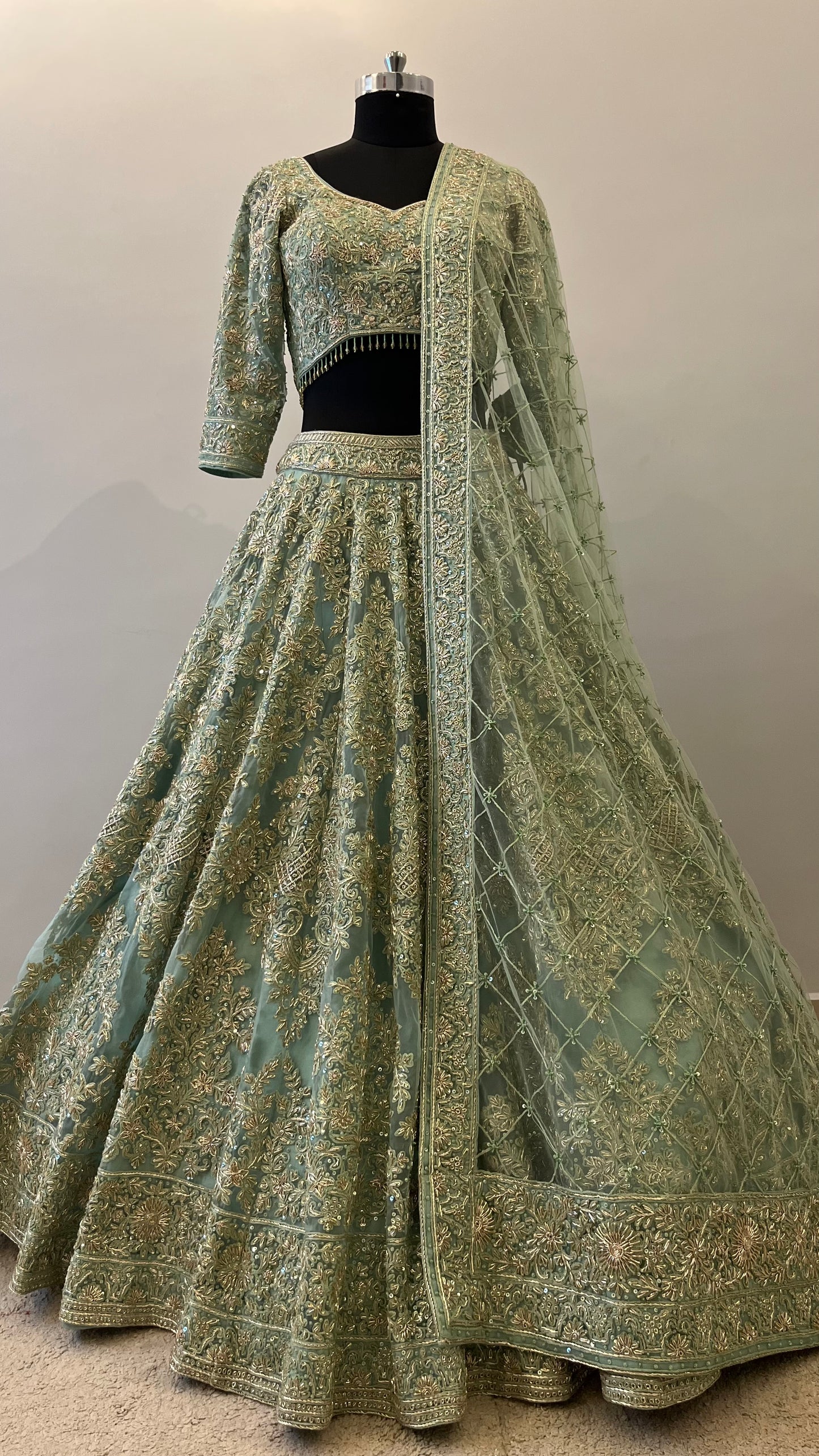 Celeste Mint Zardozi Bridal Lehenga Set