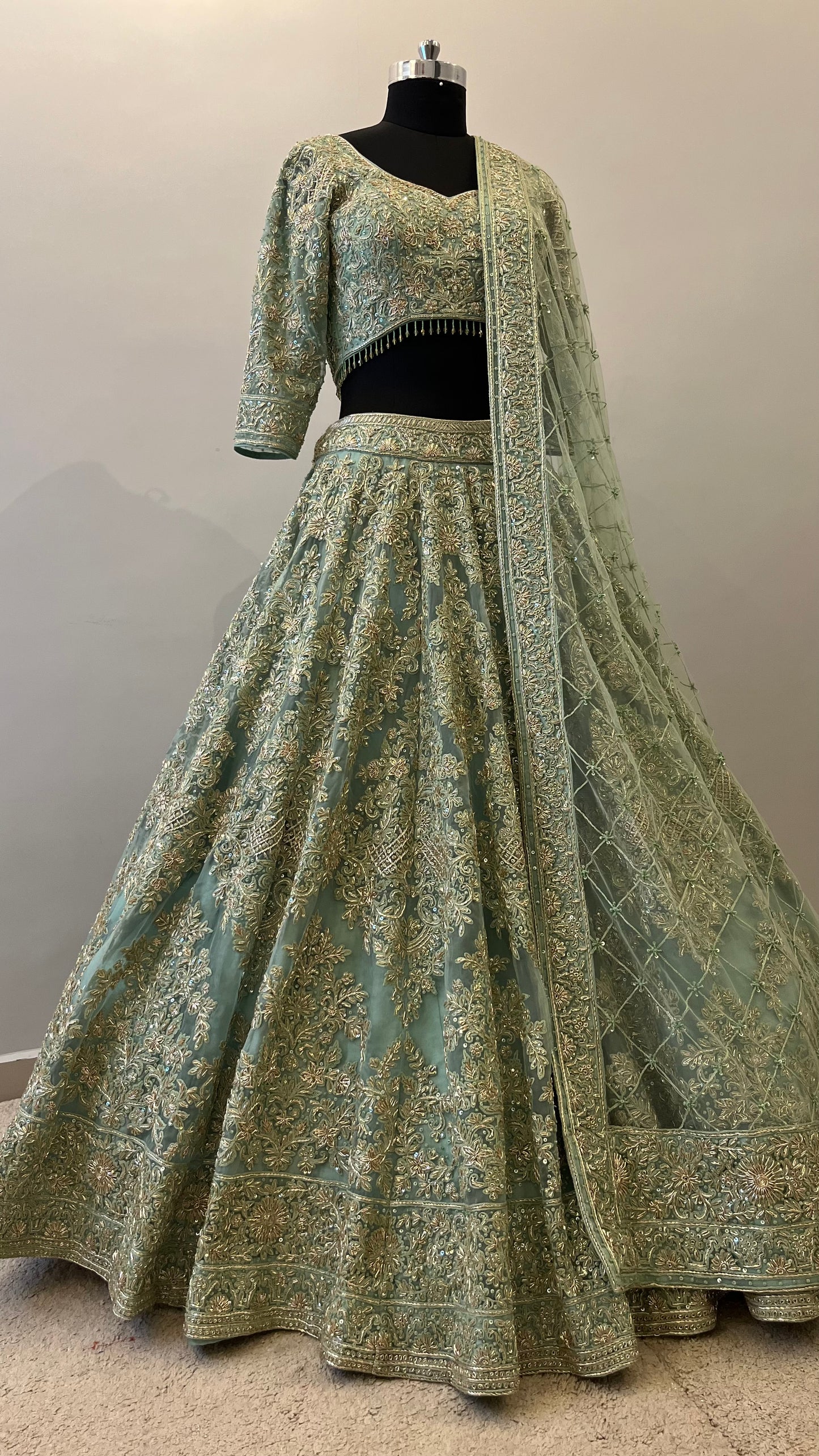 Celeste Mint Zardozi Bridal Lehenga Set