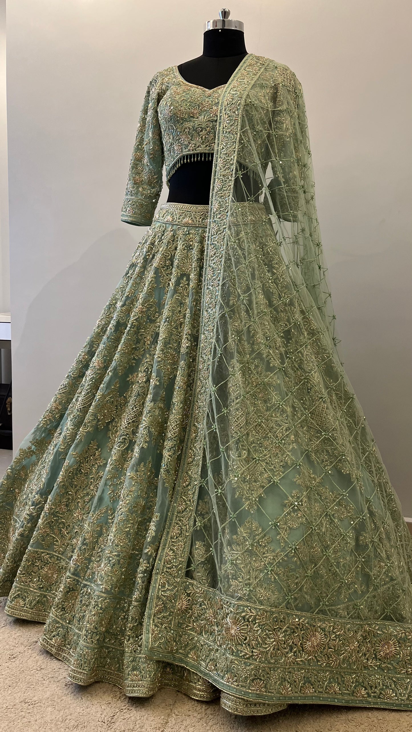 Celeste Mint Zardozi Bridal Lehenga Set