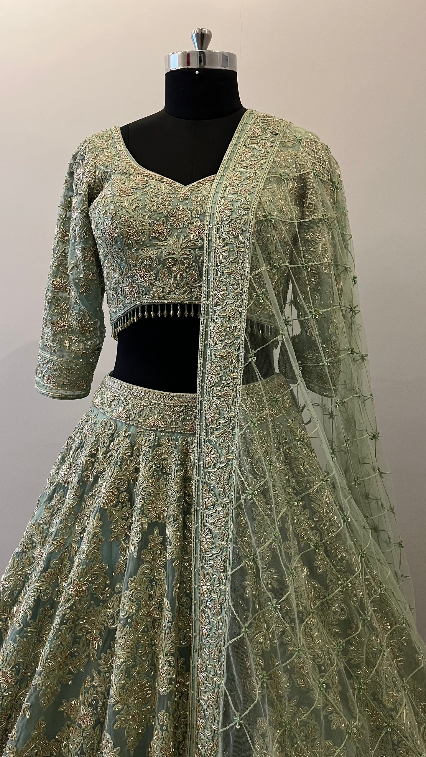 Celeste Mint Zardozi Bridal Lehenga Set