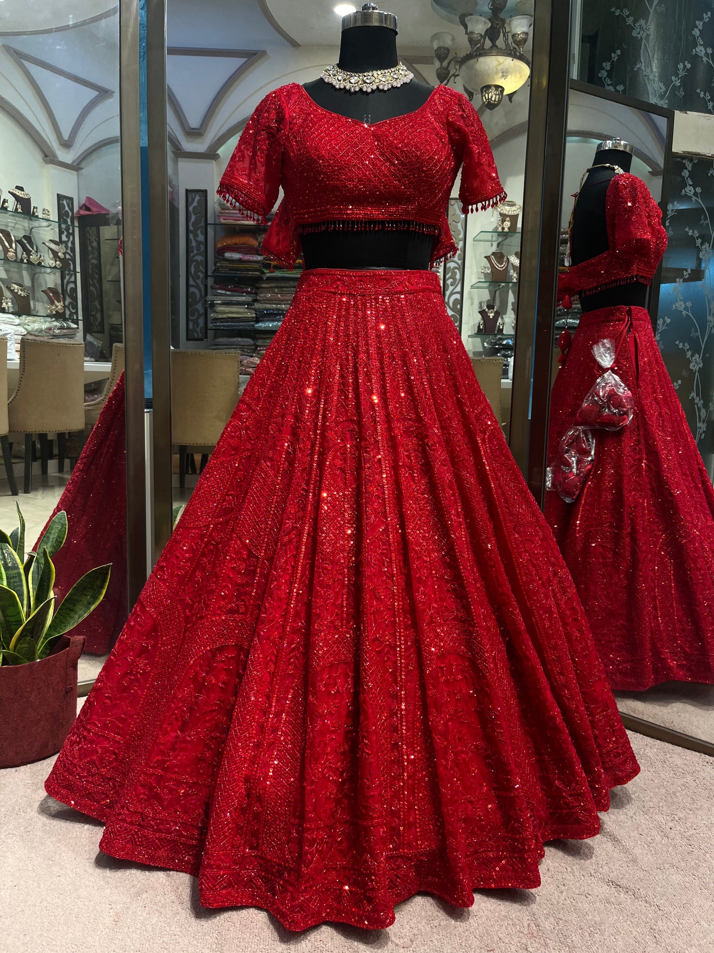 Imperial Ruby Sequins Bridal Lehenga