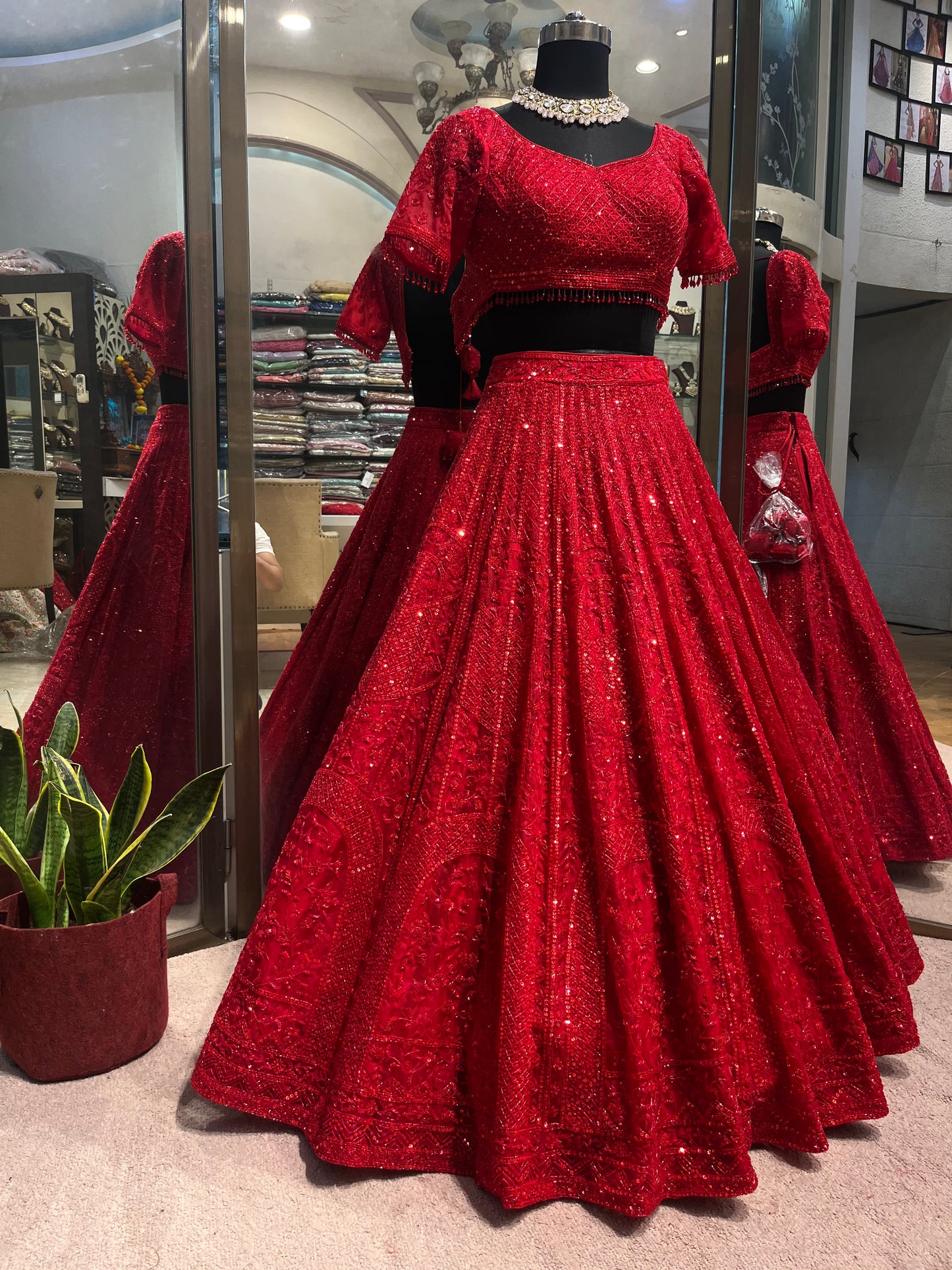 Imperial Ruby Sequins Bridal Lehenga