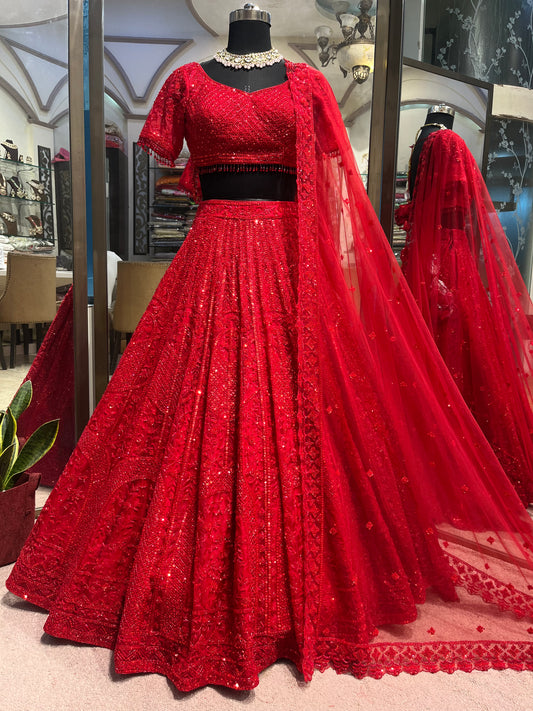 Imperial Ruby Sequins Bridal Lehenga