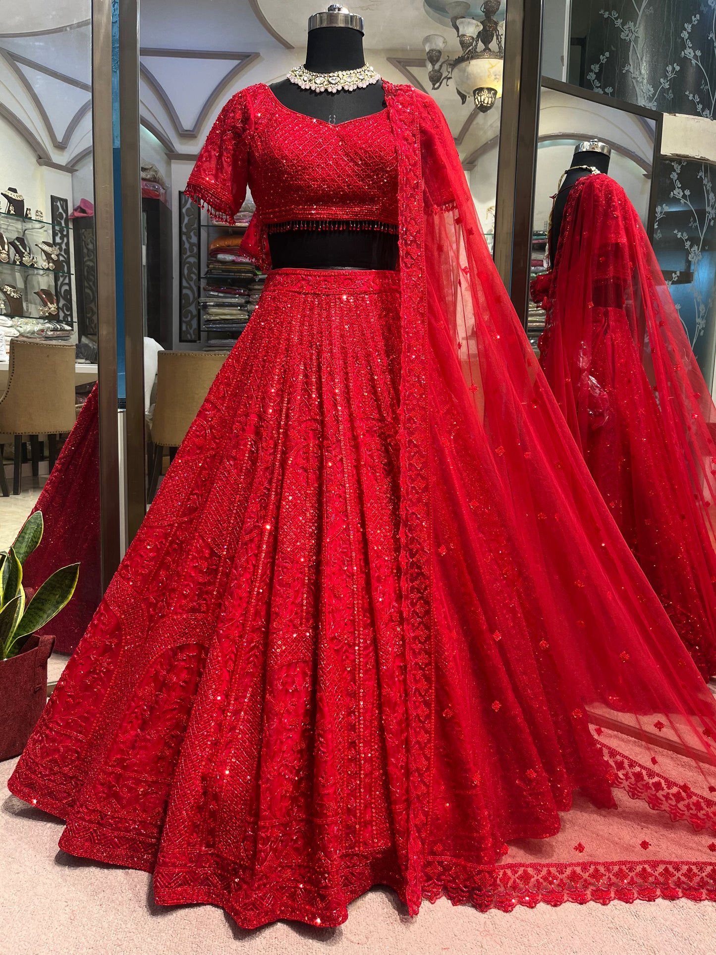Imperial Ruby Sequins Bridal Lehenga