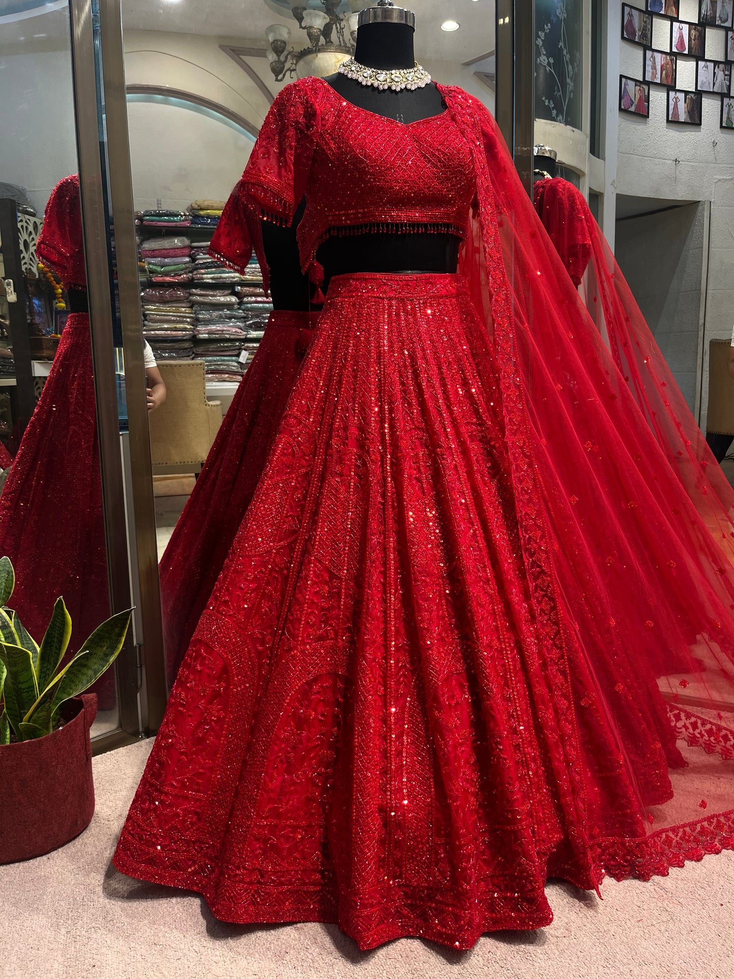 Imperial Ruby Sequins Bridal Lehenga