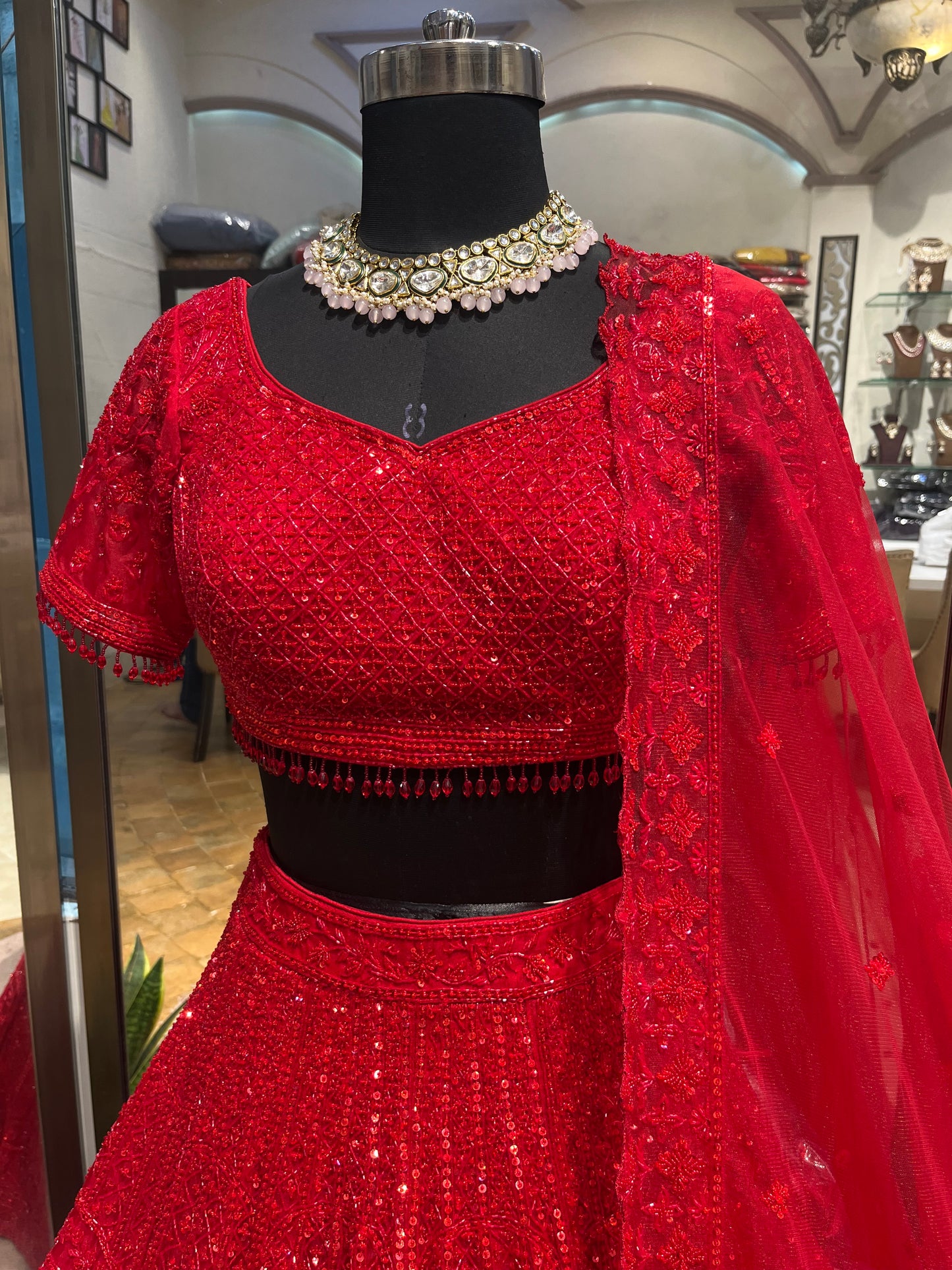 Imperial Ruby Sequins Bridal Lehenga