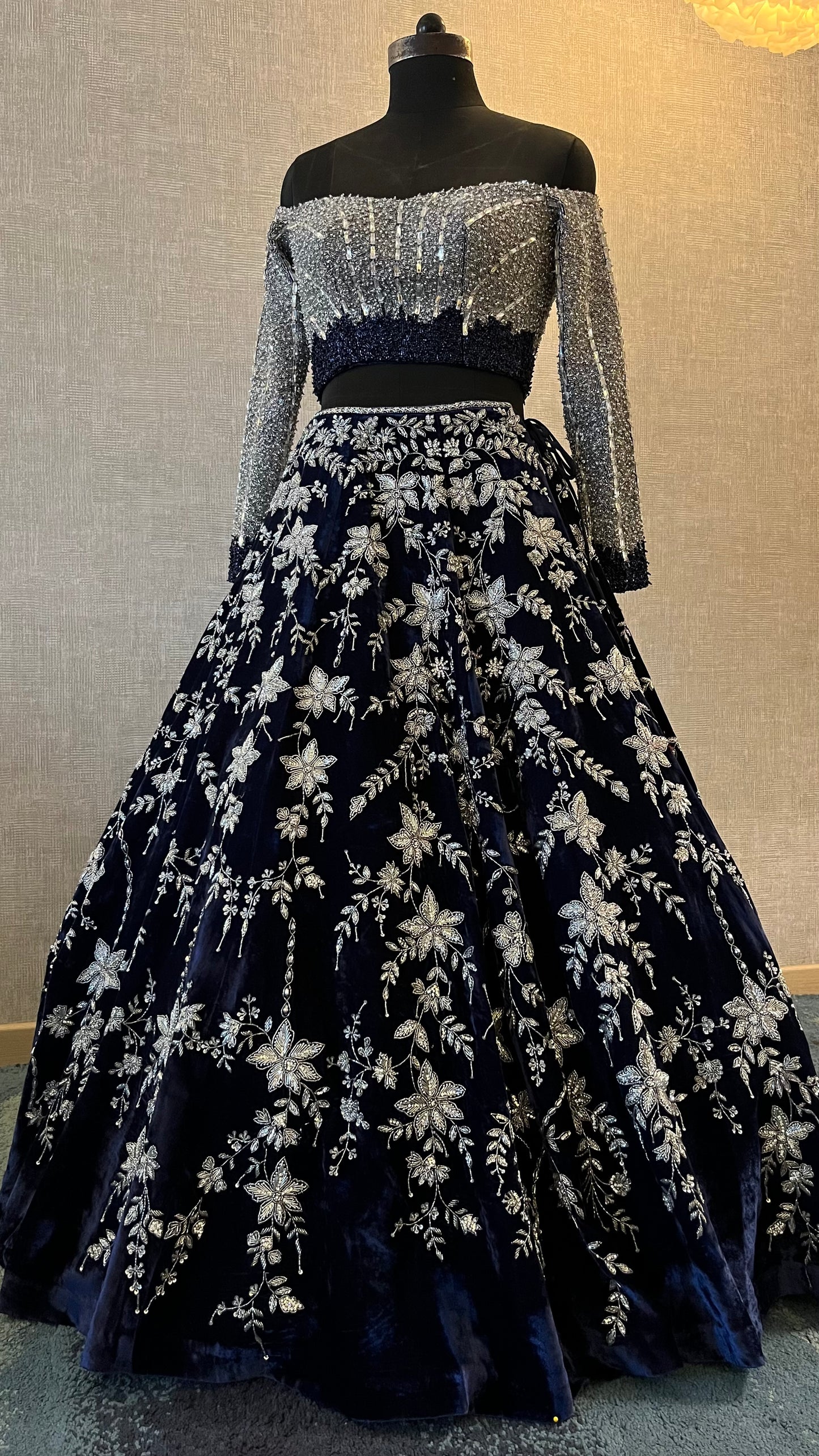 Midnight Sapphire Crystal Embroidered Bridal Lehenga Set