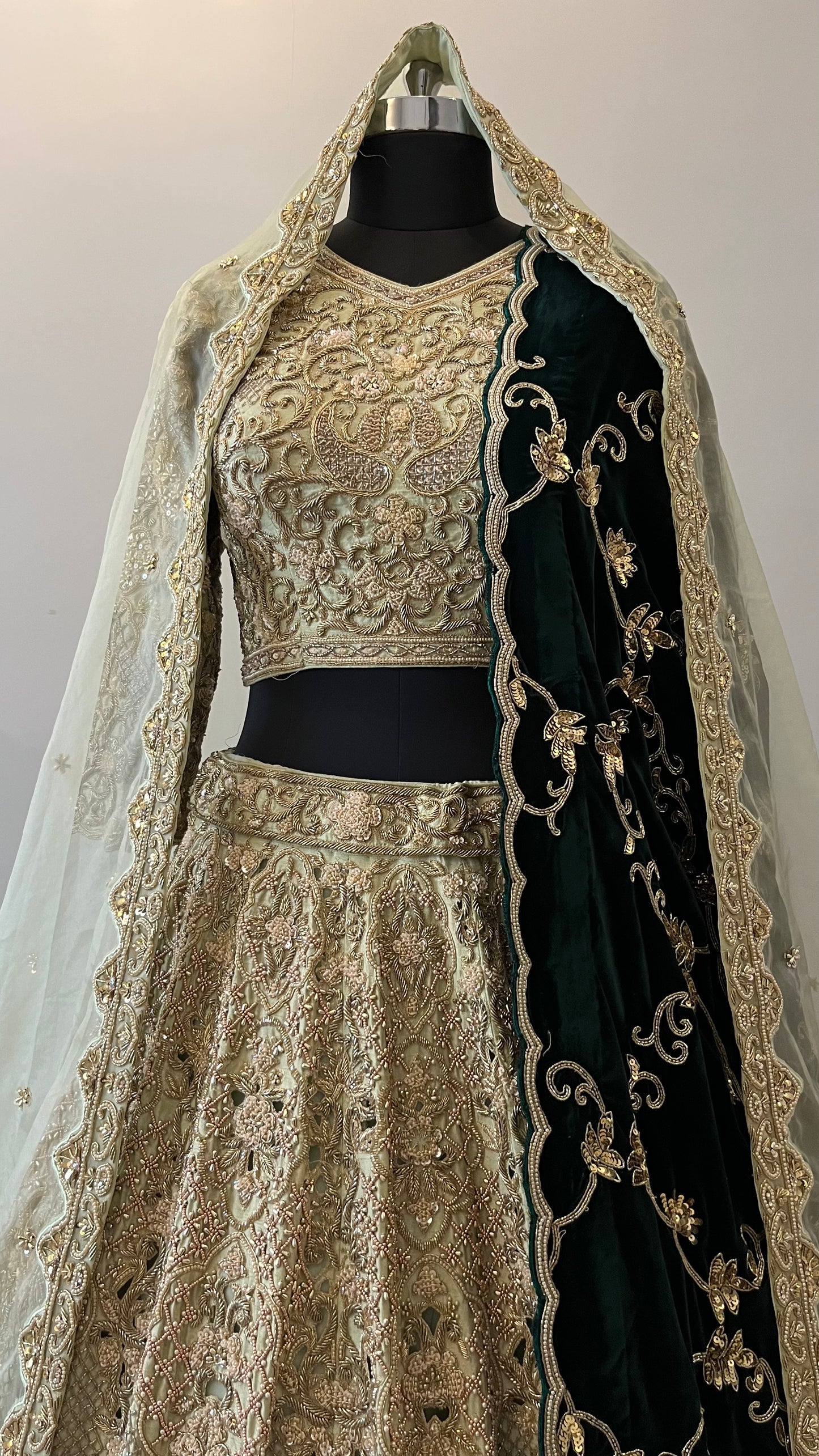 Mehrunisa Emerald Velvet Bridal Lehenga