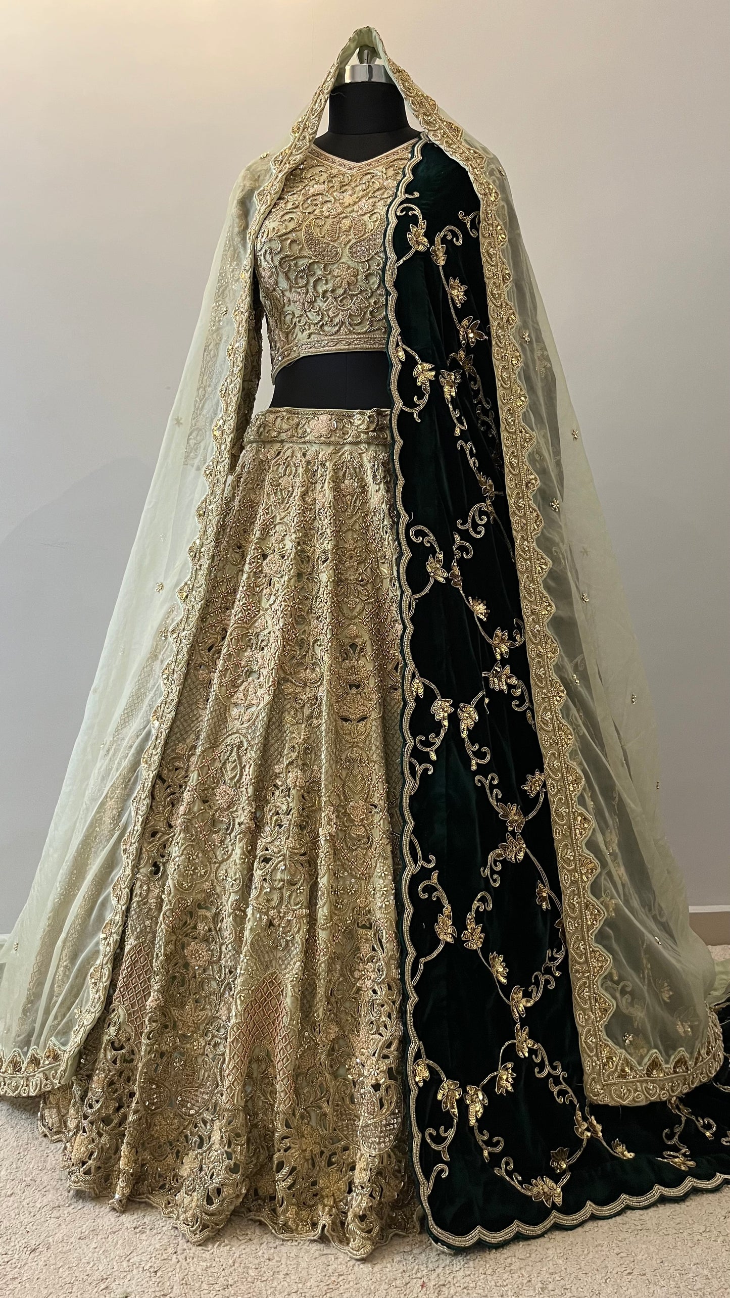 Mehrunisa Emerald Velvet Bridal Lehenga