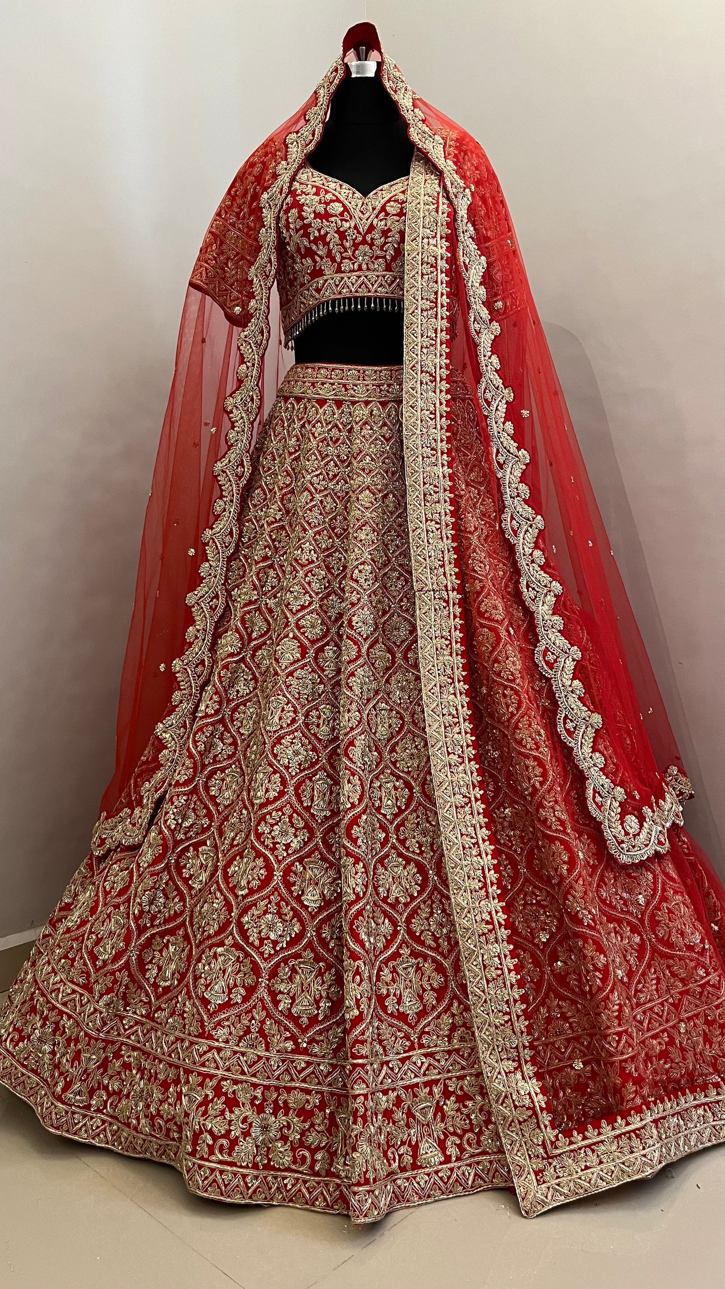 Imperial Scarlet Zari Bridal Lehenga with Heritage Jaal Embroidery