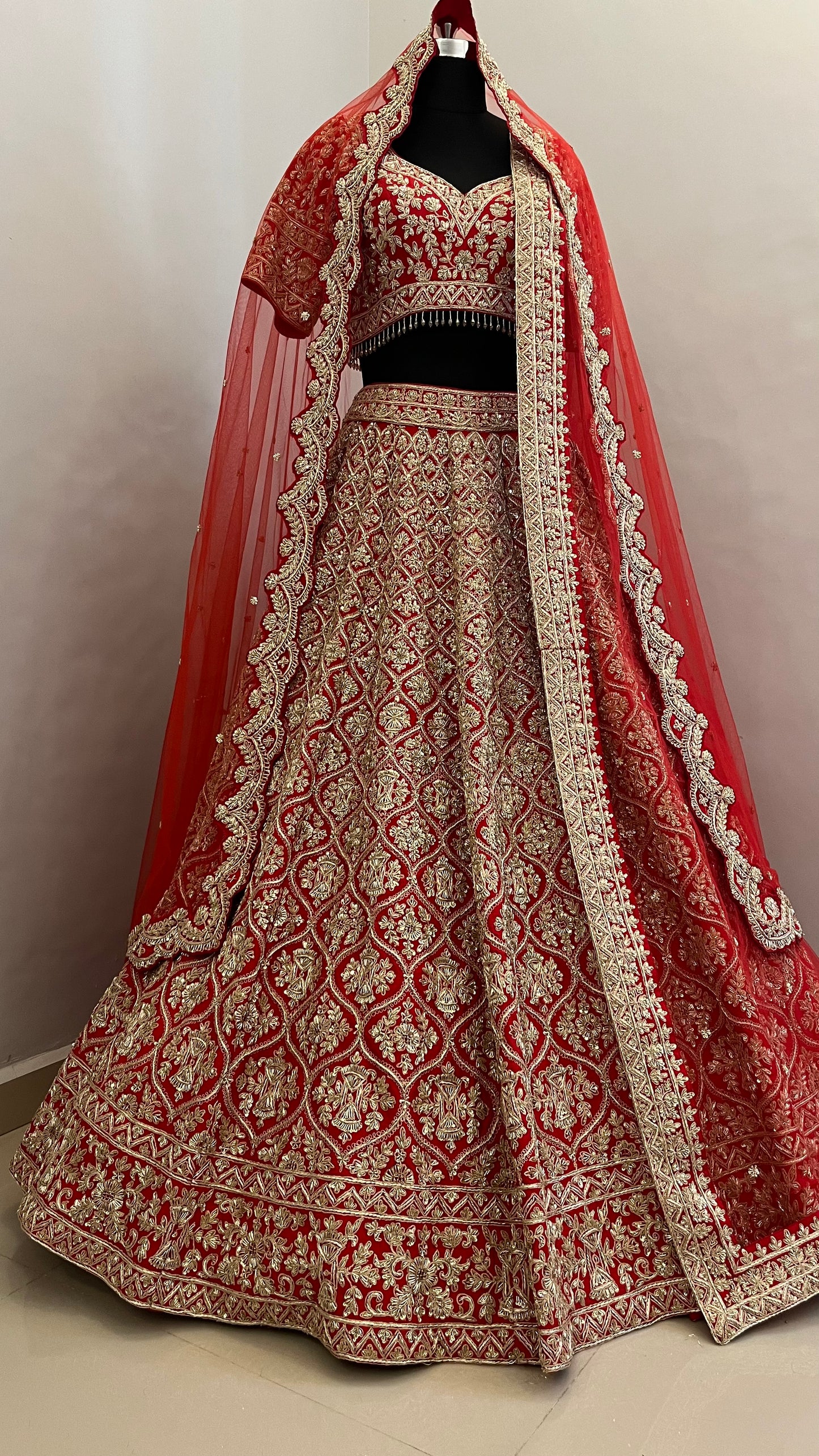 Imperial Scarlet Zari Bridal Lehenga with Heritage Jaal Embroidery