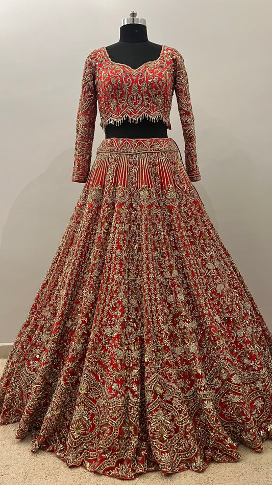 Maharani Rouge Handcrafted Bridal Lehenga with Royal Zari Embroidery