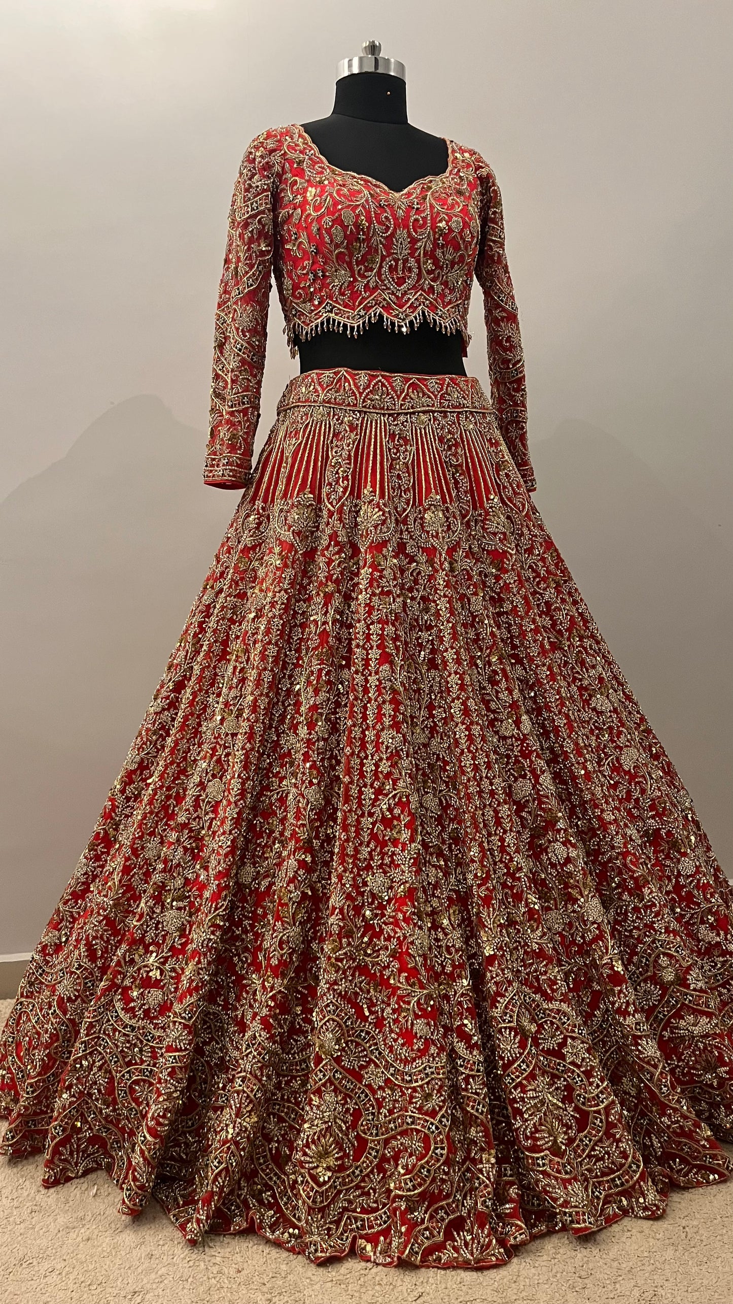 Maharani Rouge Handcrafted Bridal Lehenga with Royal Zari Embroidery