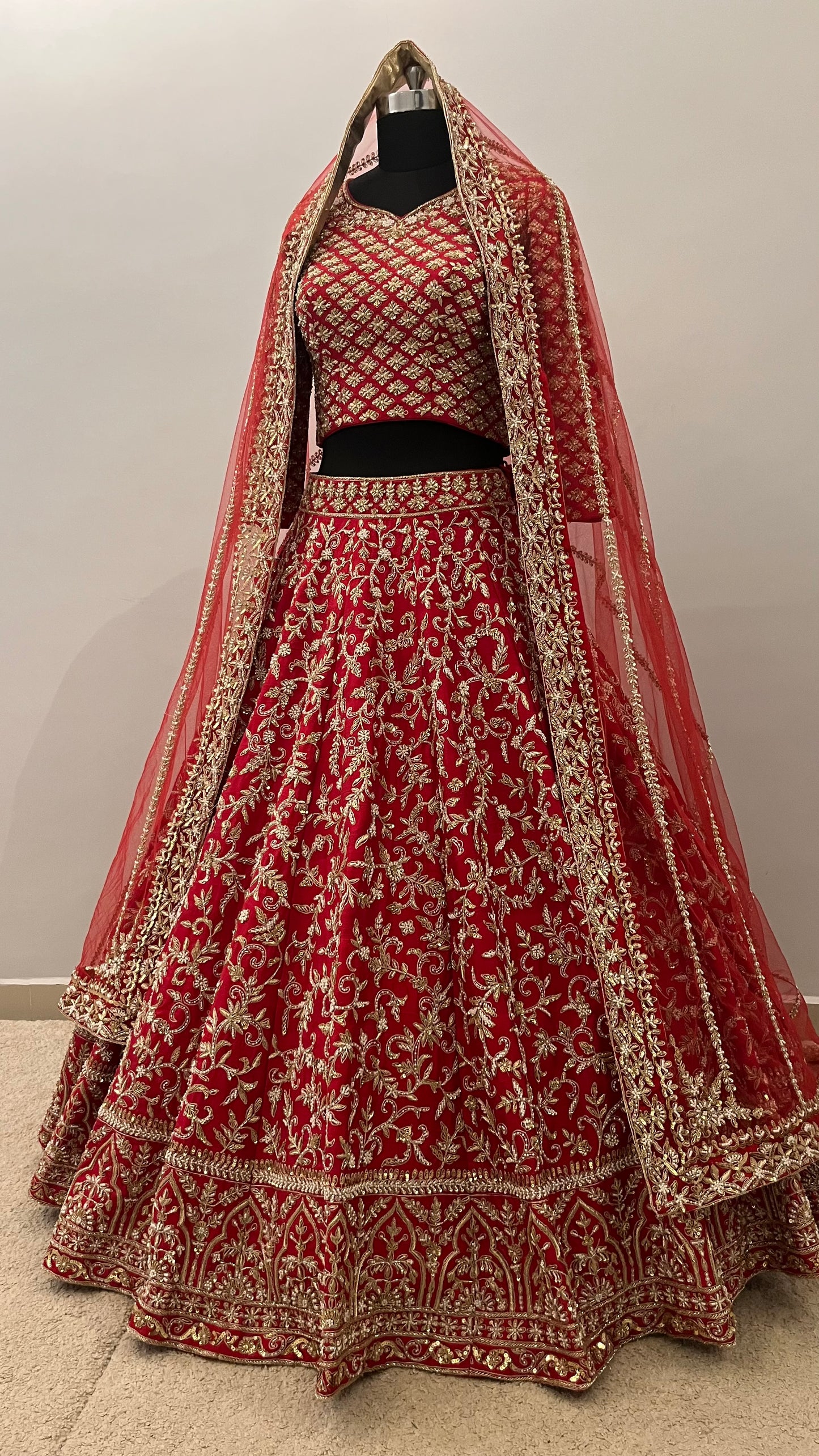 Regal Crimson Zardozi Bridal Lehenga
