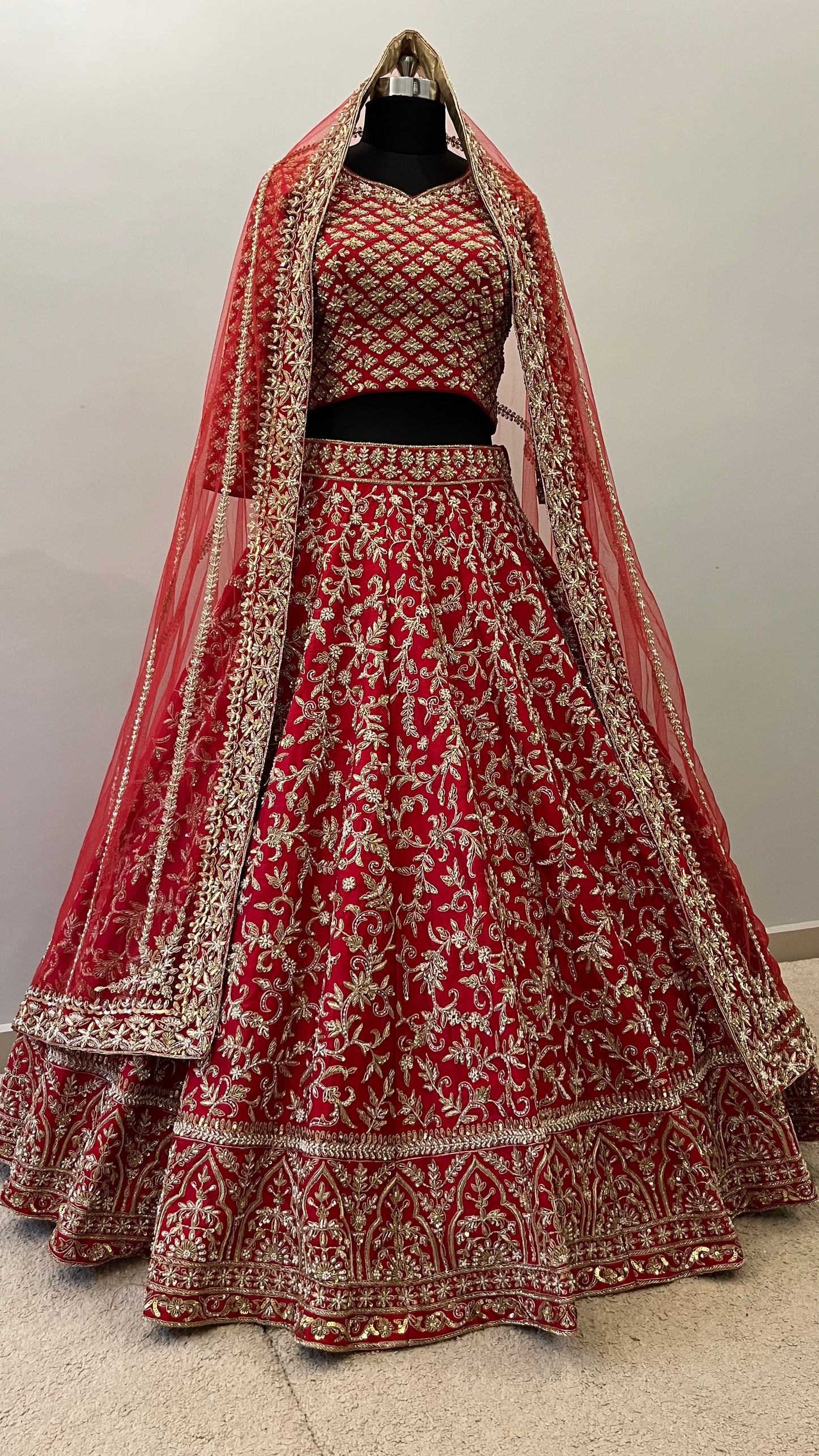 Regal Crimson Zardozi Bridal Lehenga
