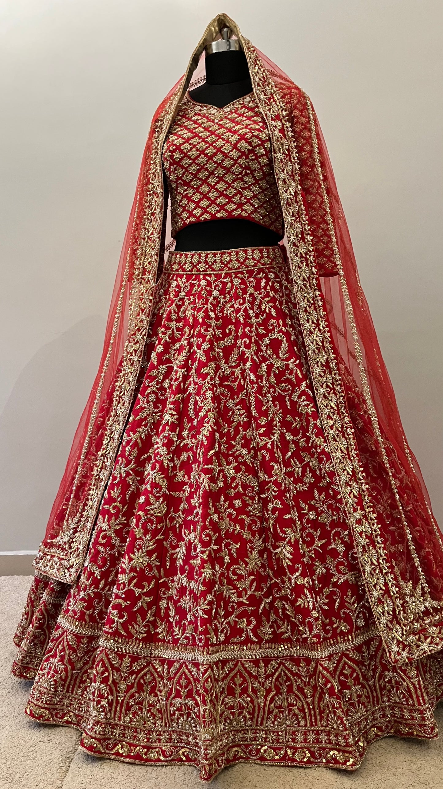Regal Crimson Zardozi Bridal Lehenga