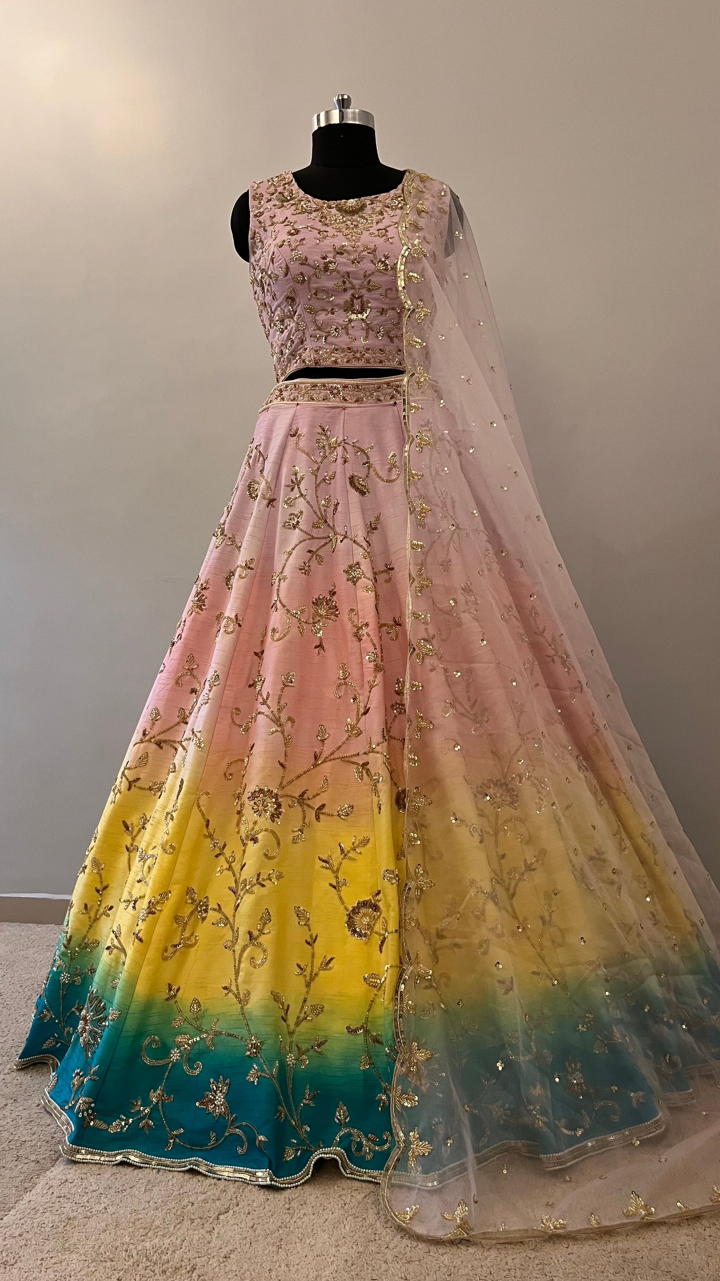 Nooré Pastel Ombre Handcrafted Bridal Lehenga Set