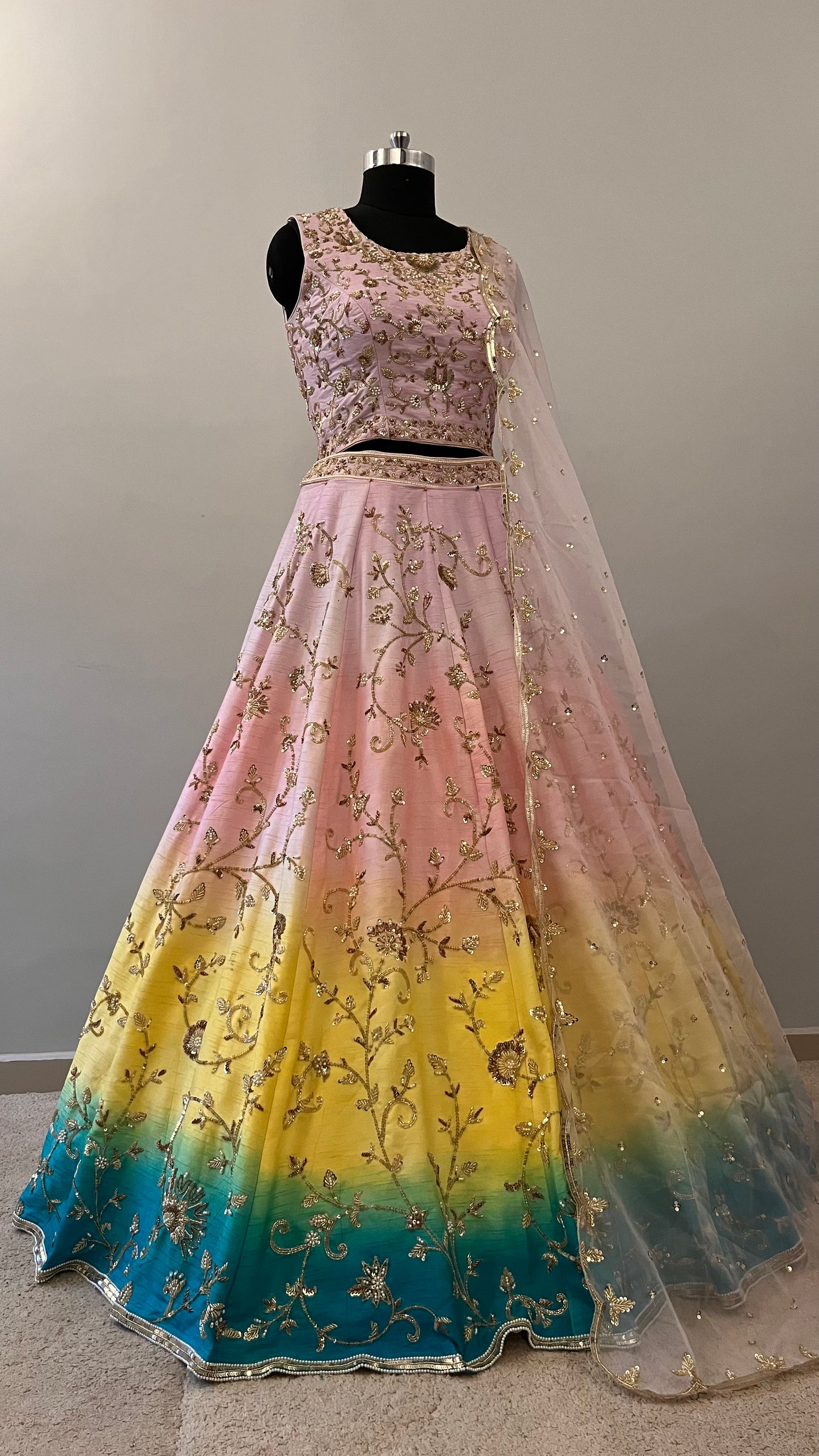 Nooré Pastel Ombre Handcrafted Bridal Lehenga Set