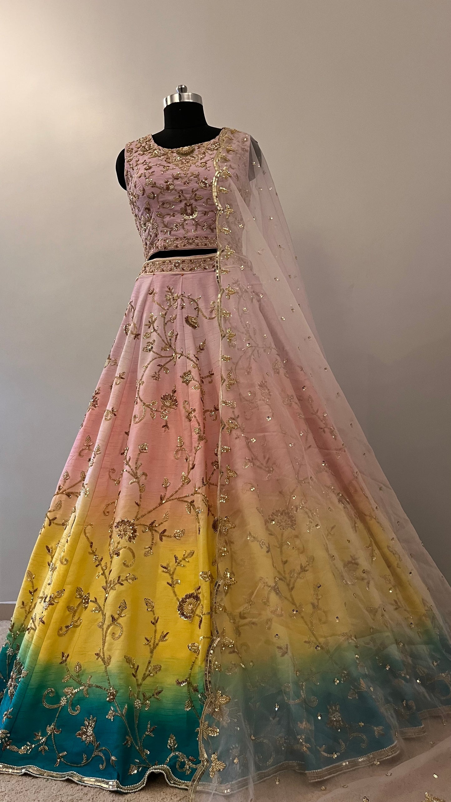 Nooré Pastel Ombre Handcrafted Bridal Lehenga Set
