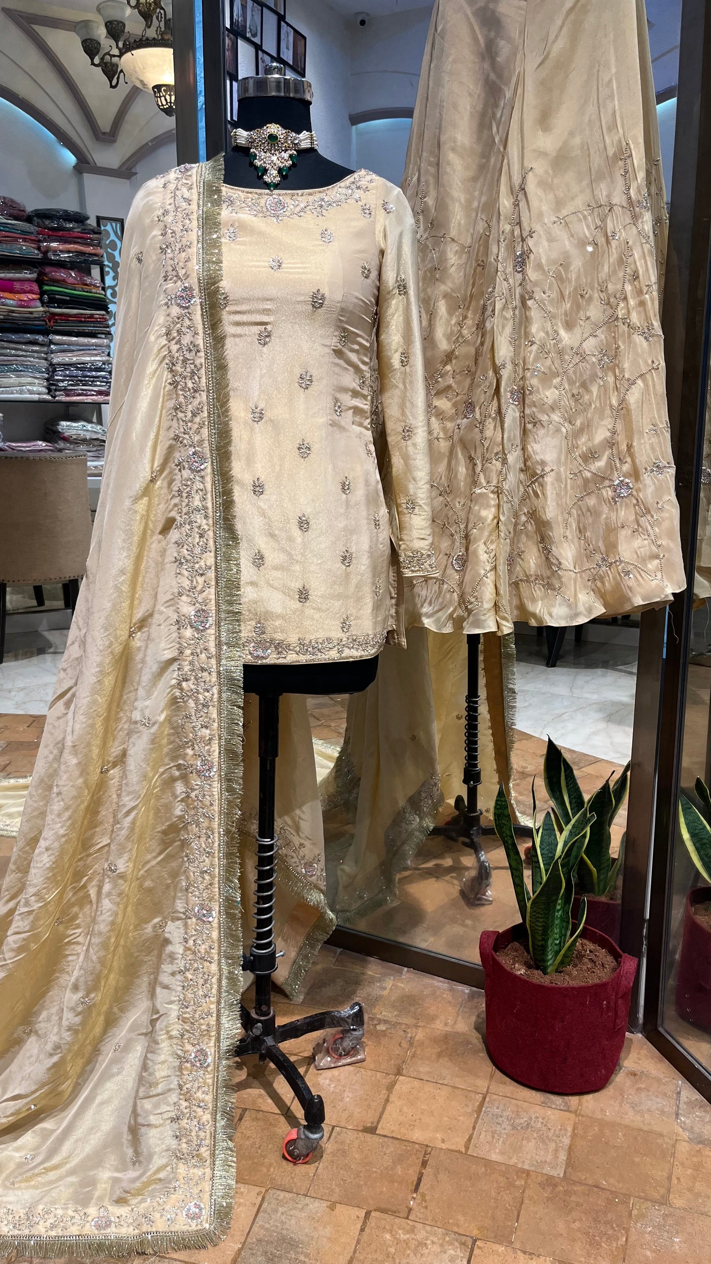 Ivory Silk Handcrafted Sharara Set