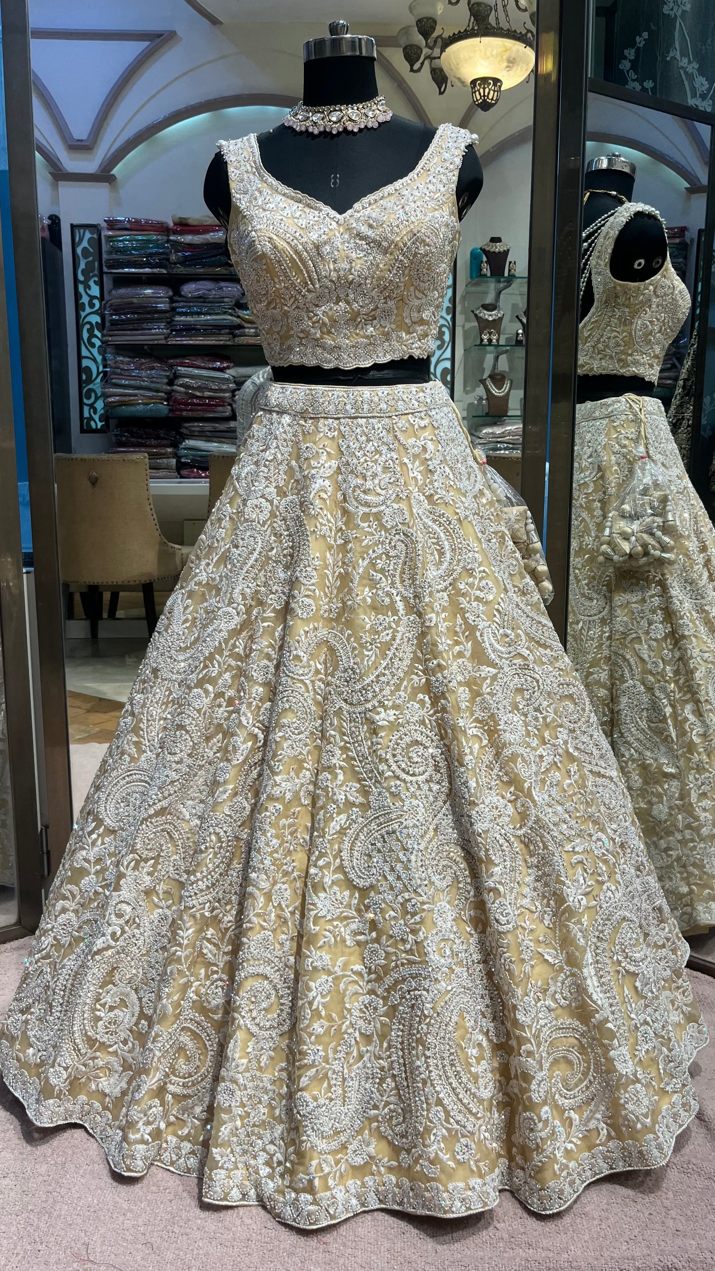 Champagne Ivory Pearl Couture Bridal Lehenga