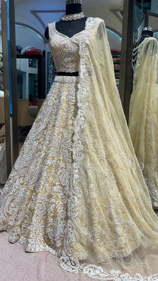 Champagne Ivory Pearl Couture Bridal Lehenga