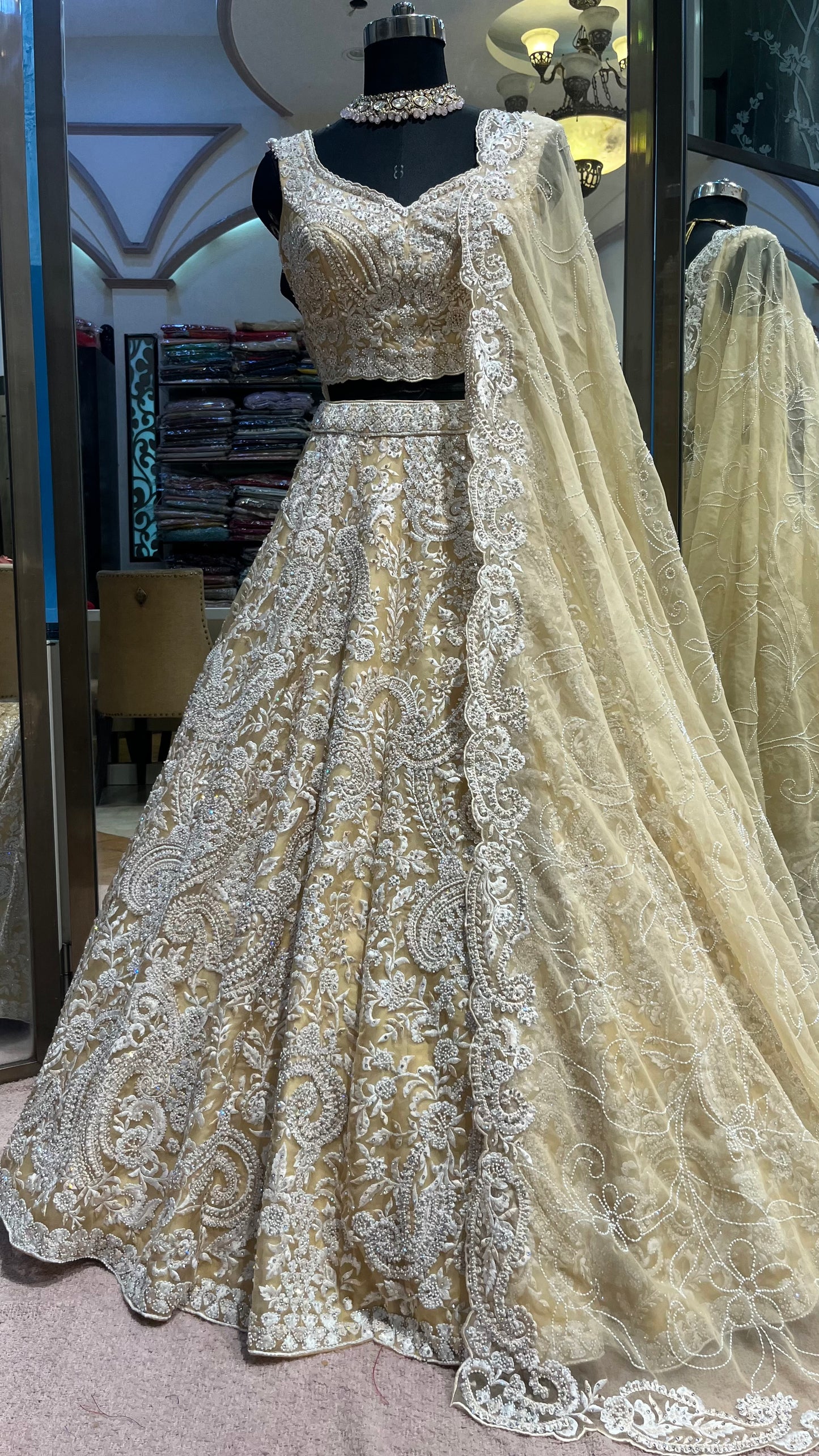 Champagne Ivory Pearl Couture Bridal Lehenga