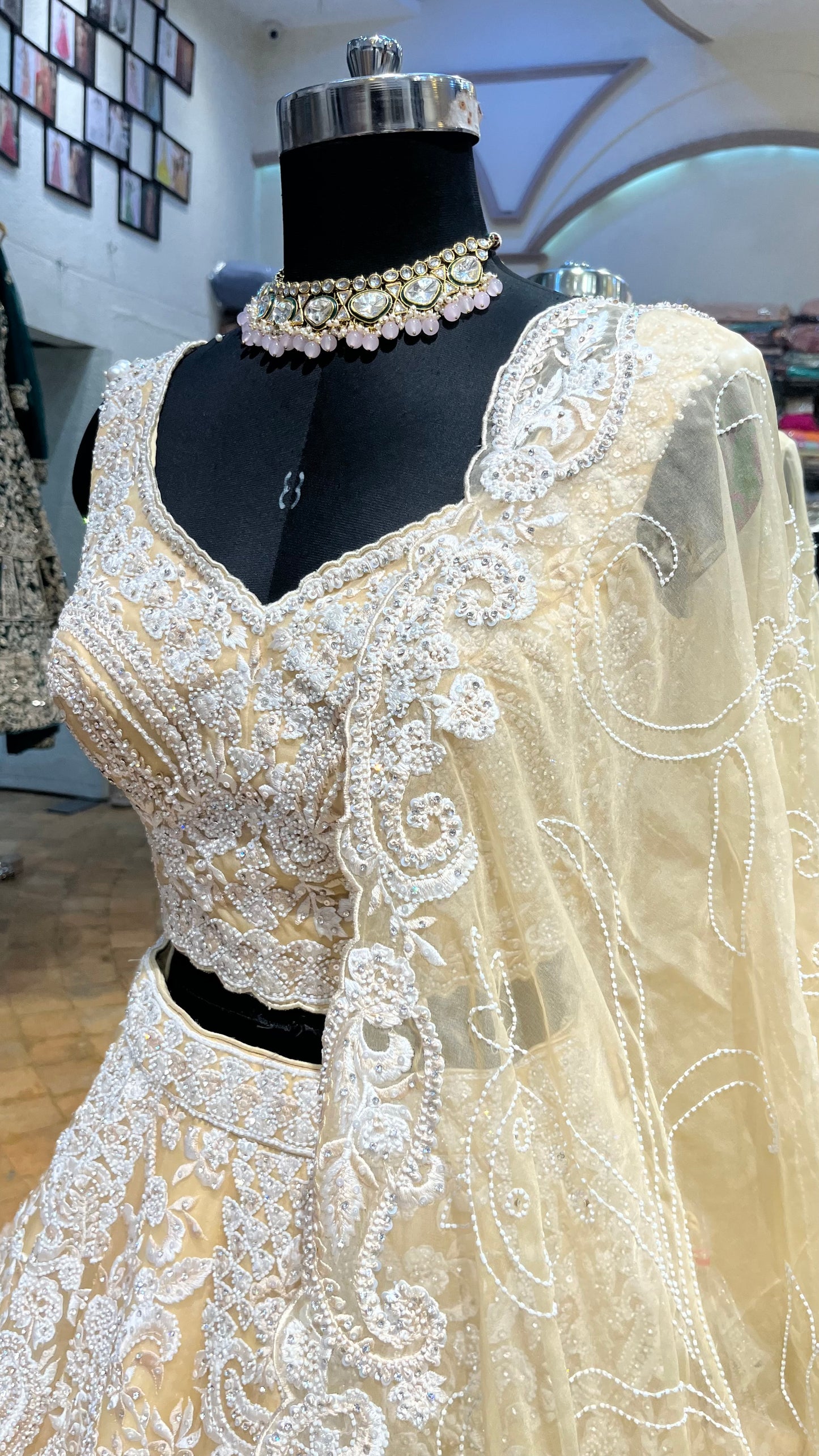 Champagne Ivory Pearl Couture Bridal Lehenga