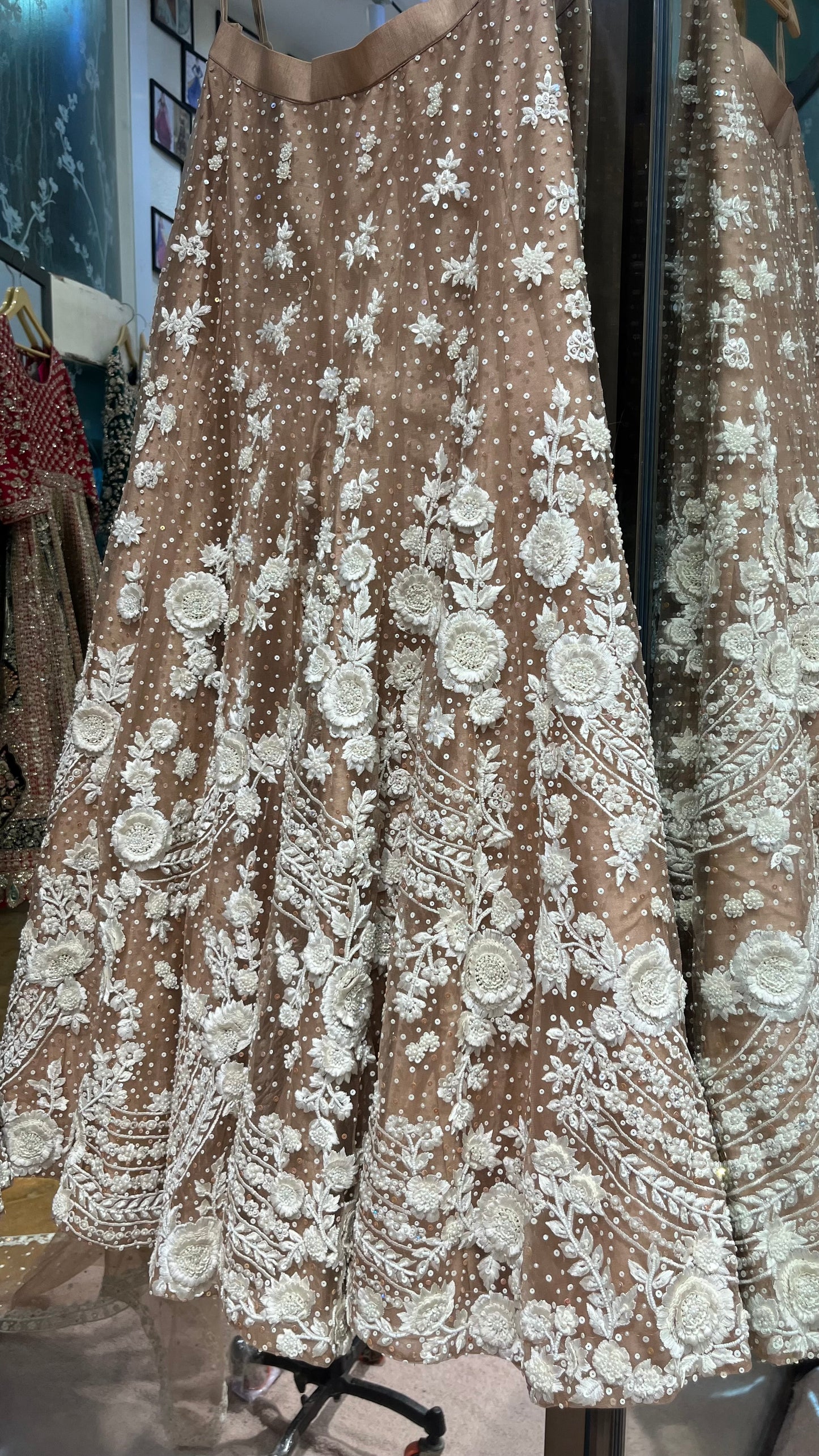 Mocha Pearl Embroidered Designer Lehenga Set