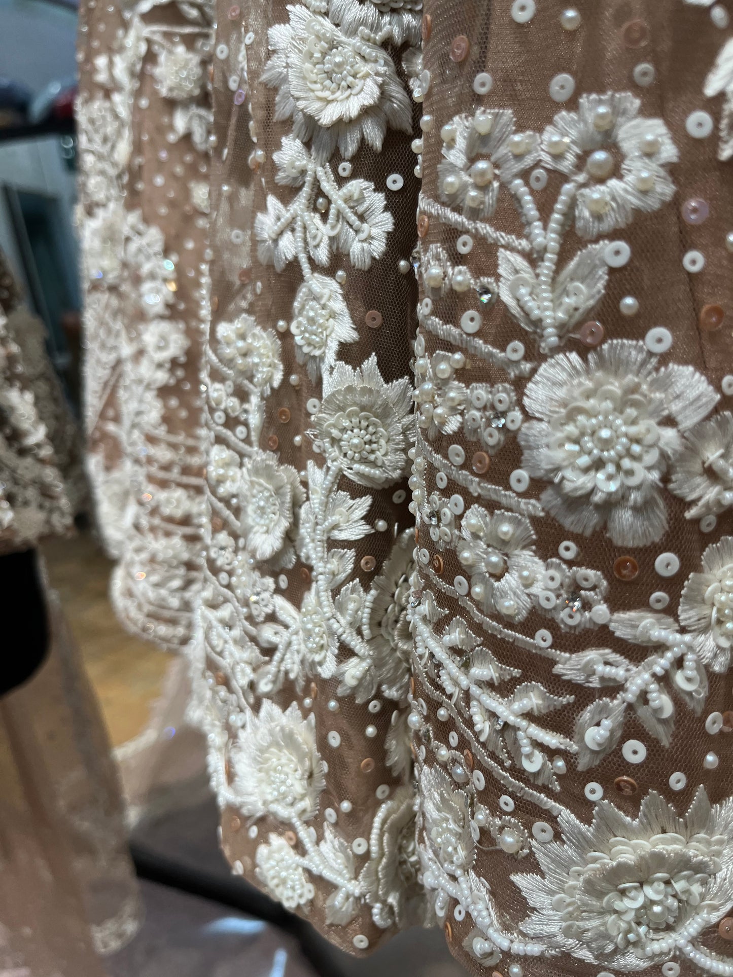Mocha Pearl Embroidered Designer Lehenga Set