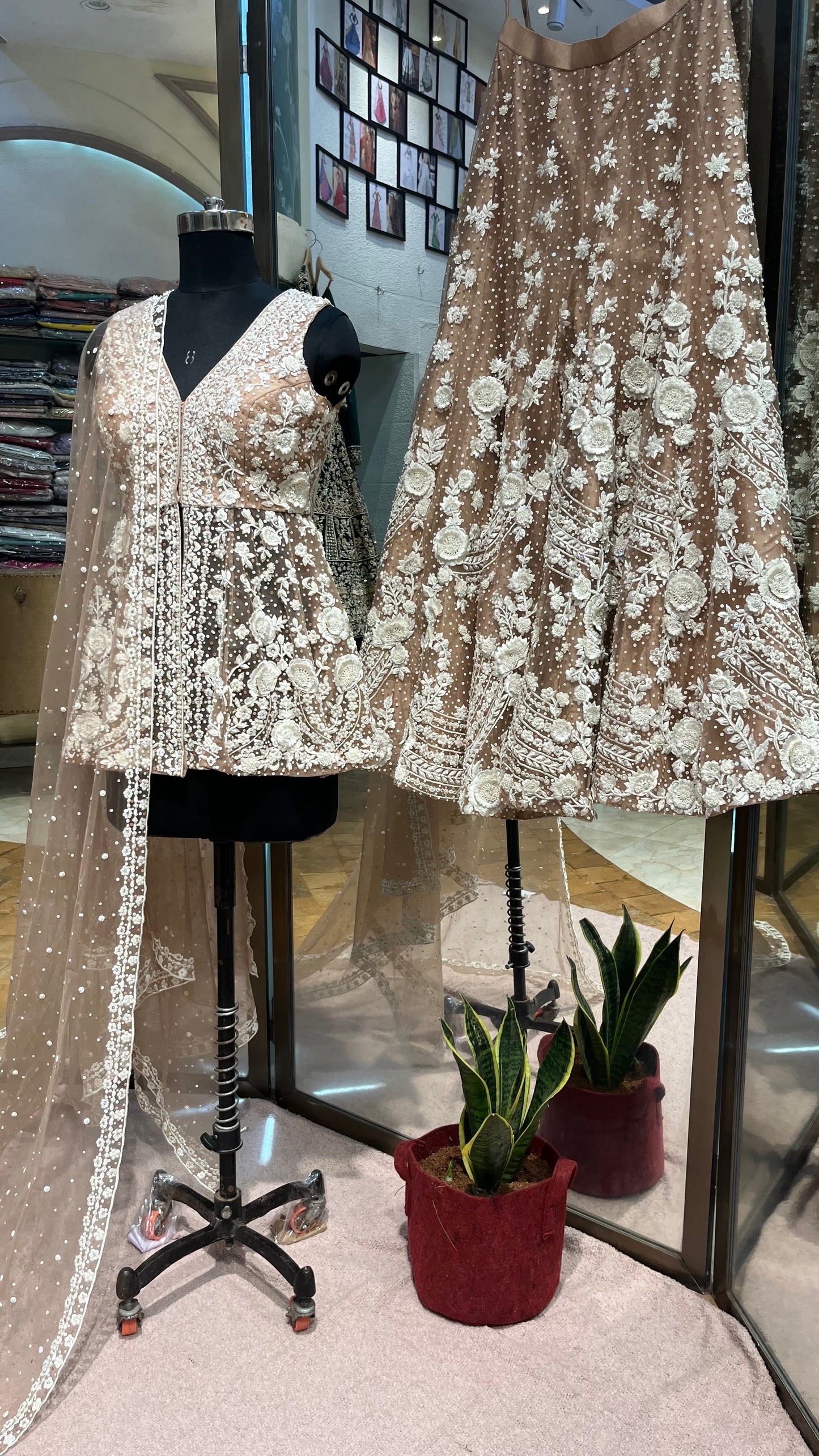 Mocha Pearl Embroidered Designer Lehenga Set