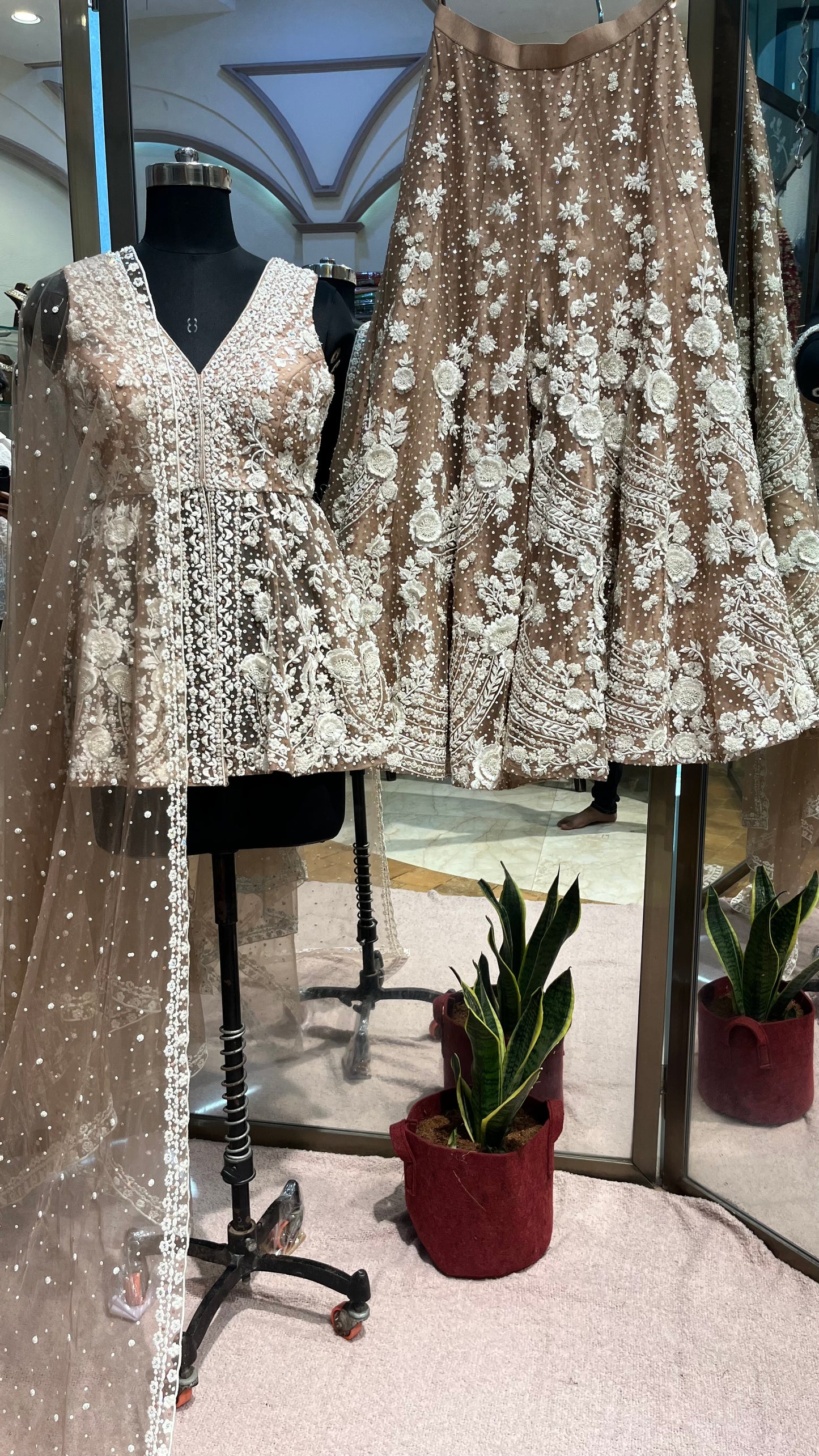 Mocha Pearl Embroidered Designer Lehenga Set