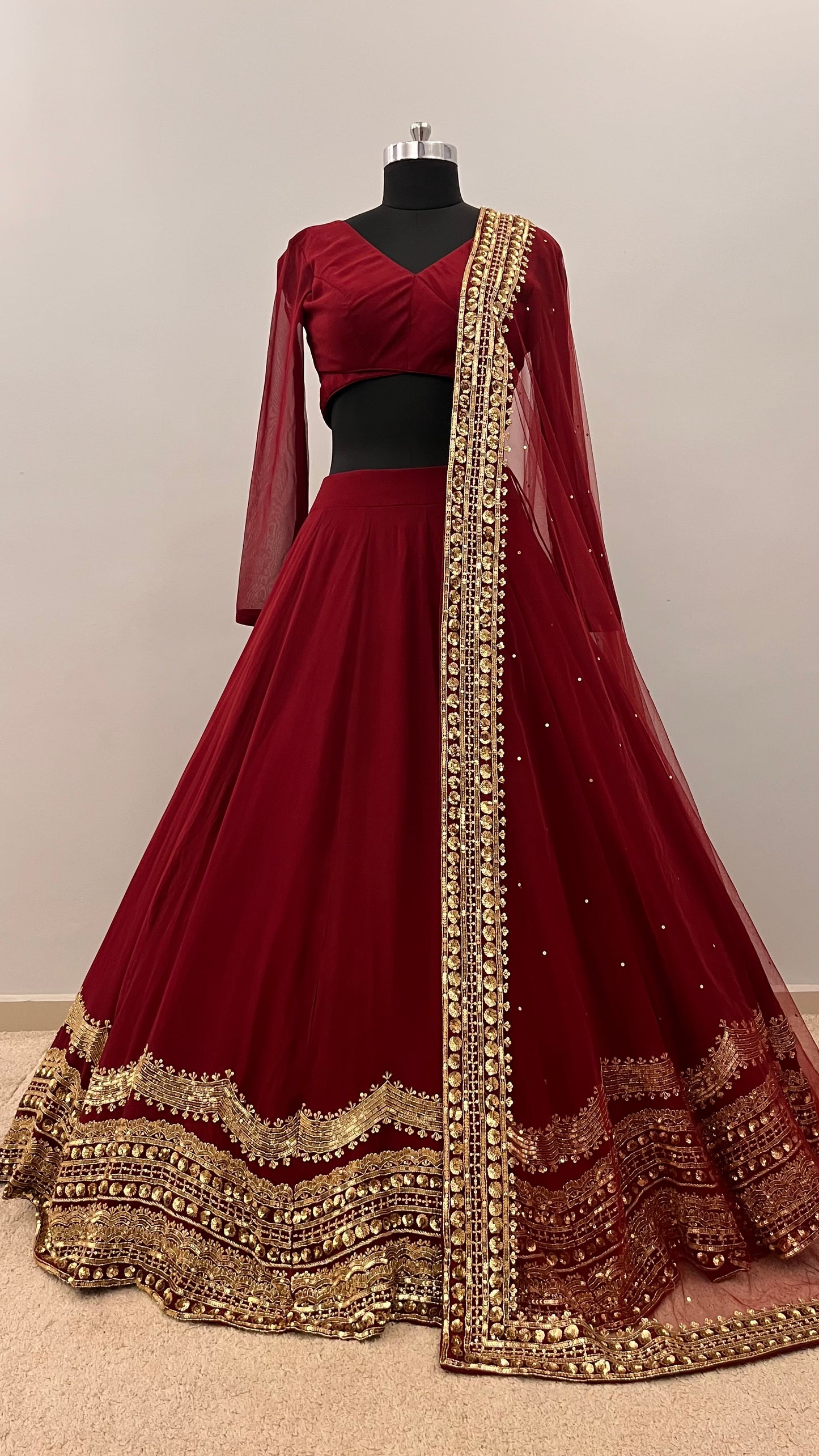 Mahveen Wine Velvet Bridal Lehenga Set