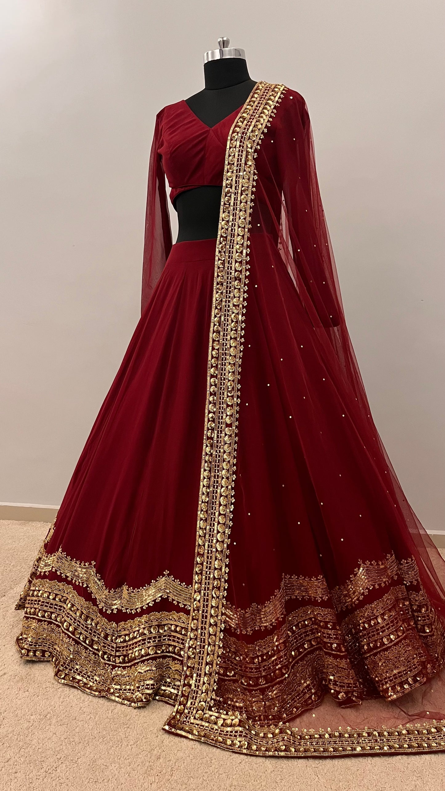 Mahveen Wine Velvet Bridal Lehenga Set