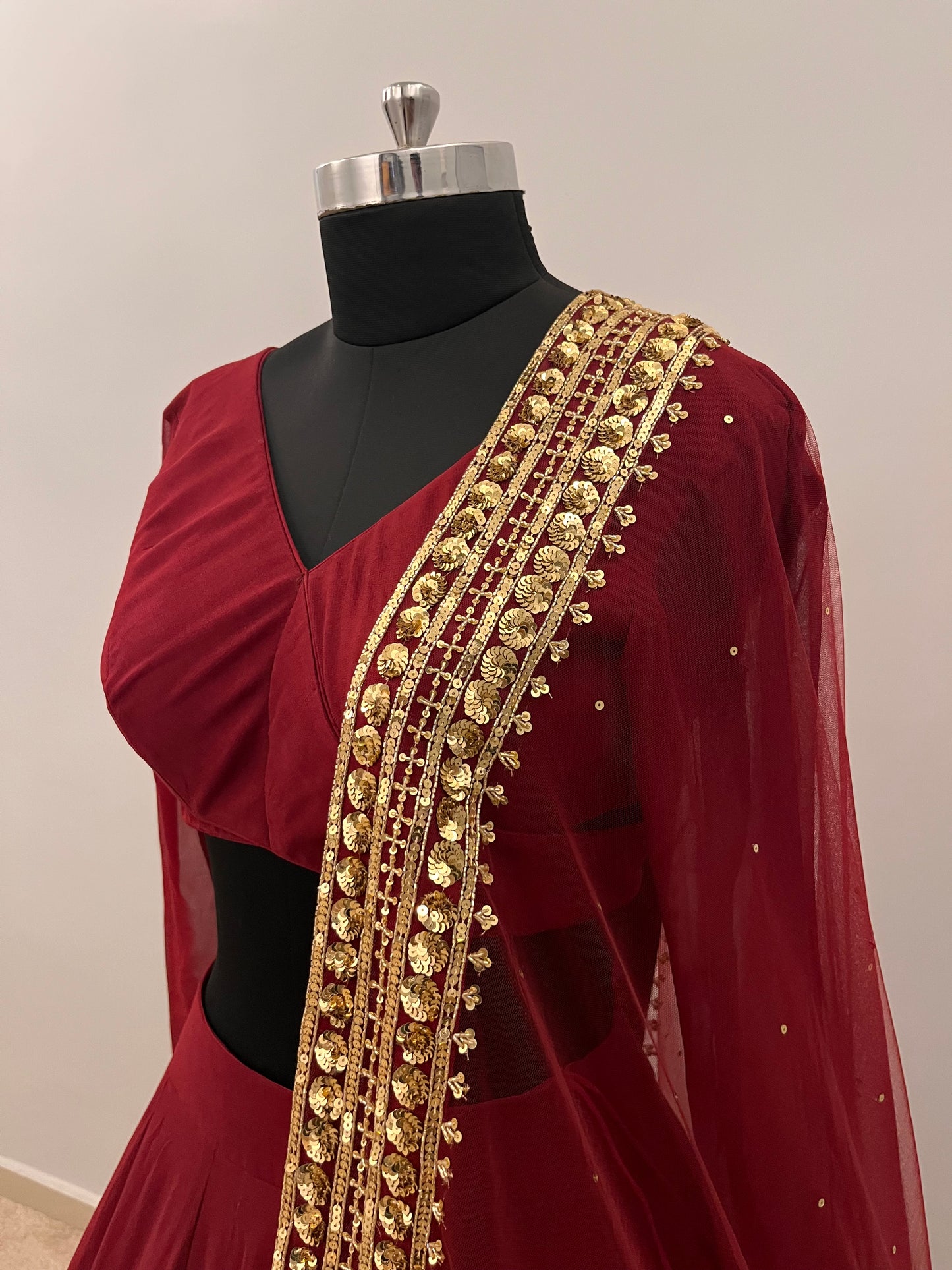Mahveen Wine Velvet Bridal Lehenga Set
