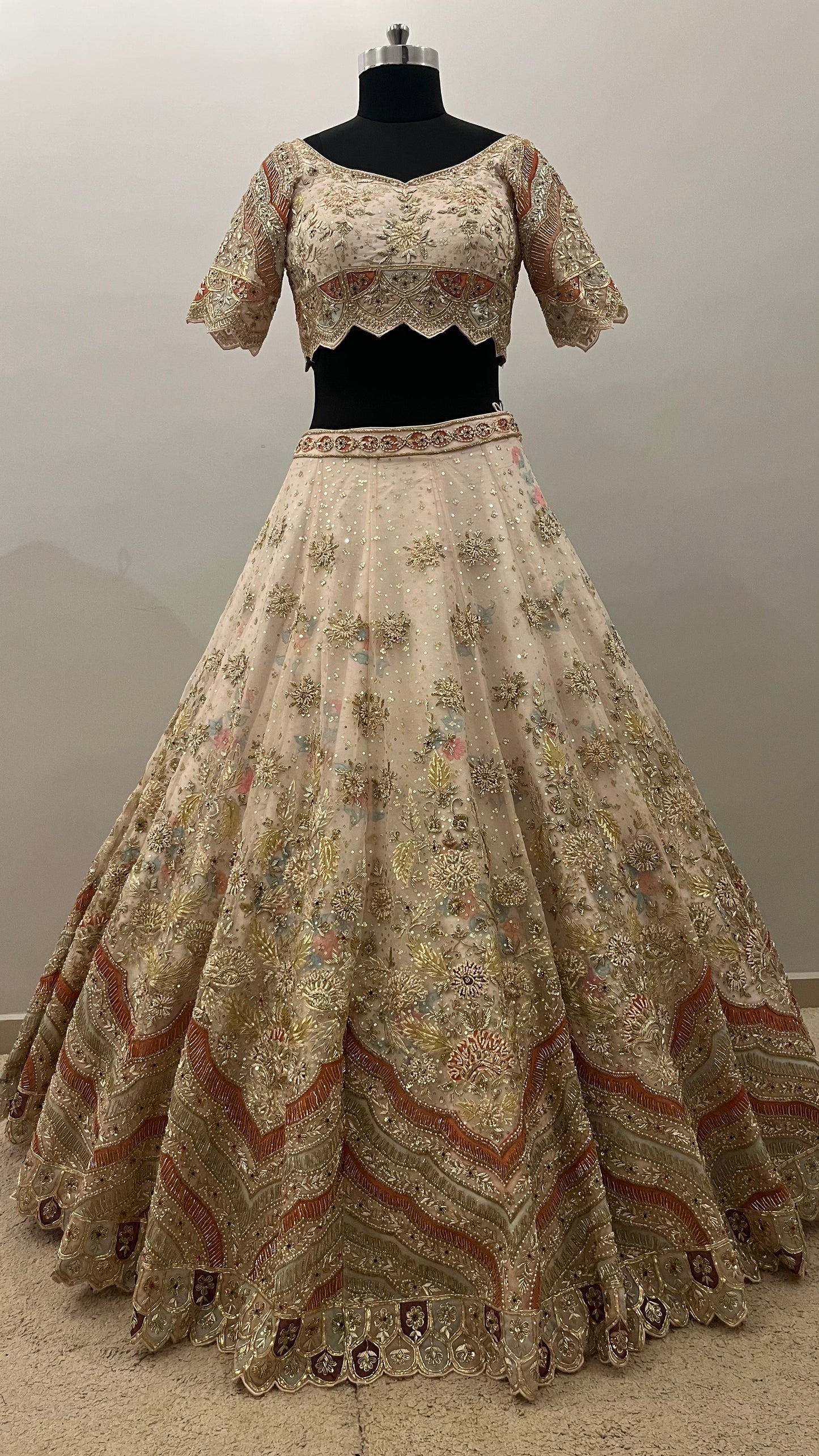 Roselle Ivory Zari Bridal Lehenga