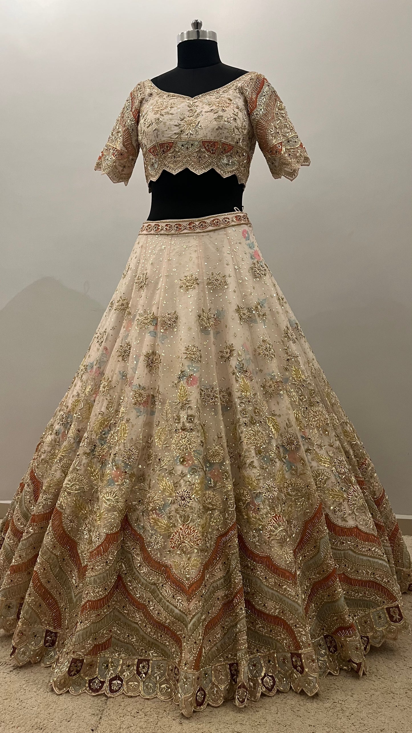 Roselle Ivory Zari Bridal Lehenga