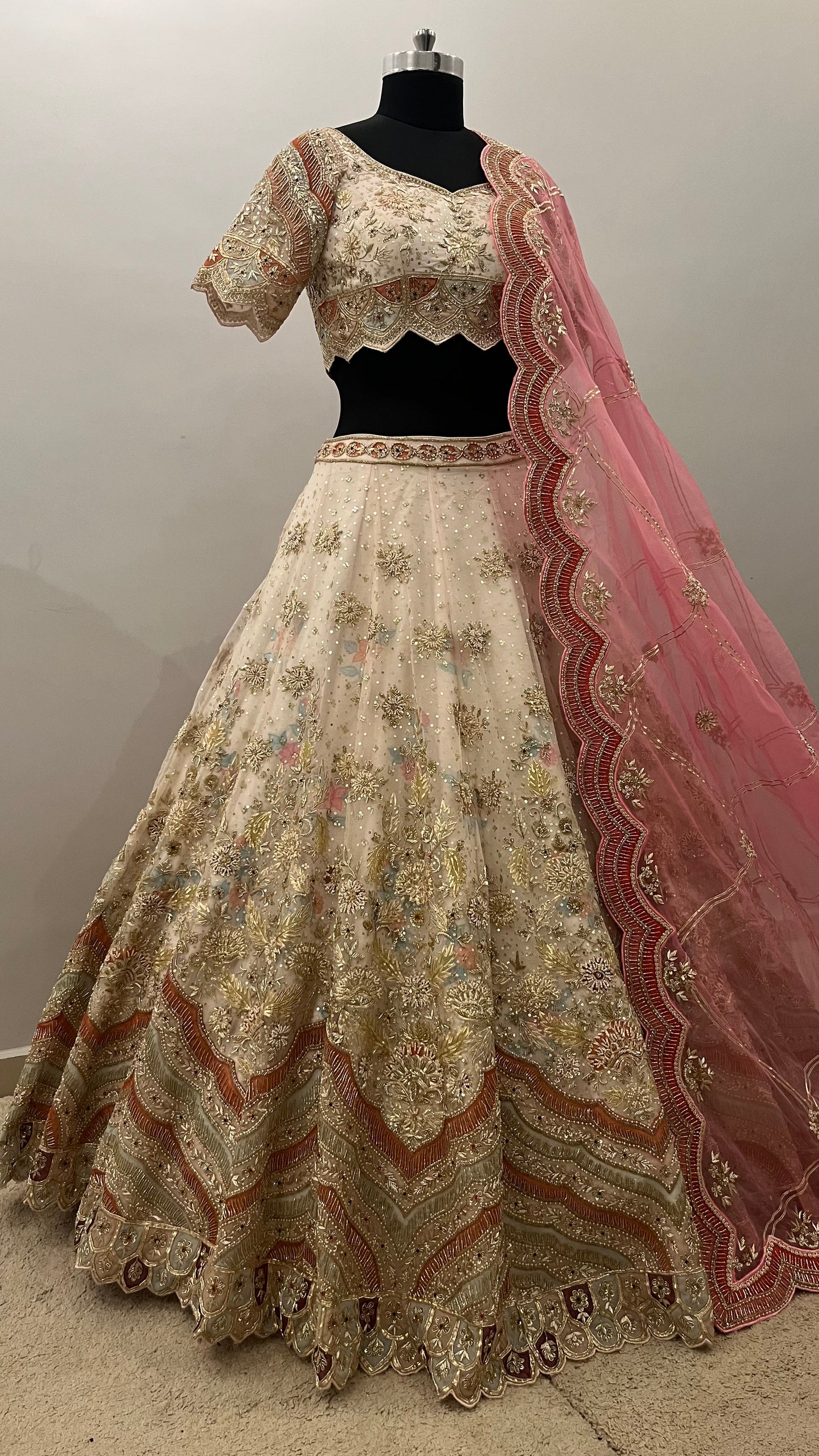 Roselle Ivory Zari Bridal Lehenga