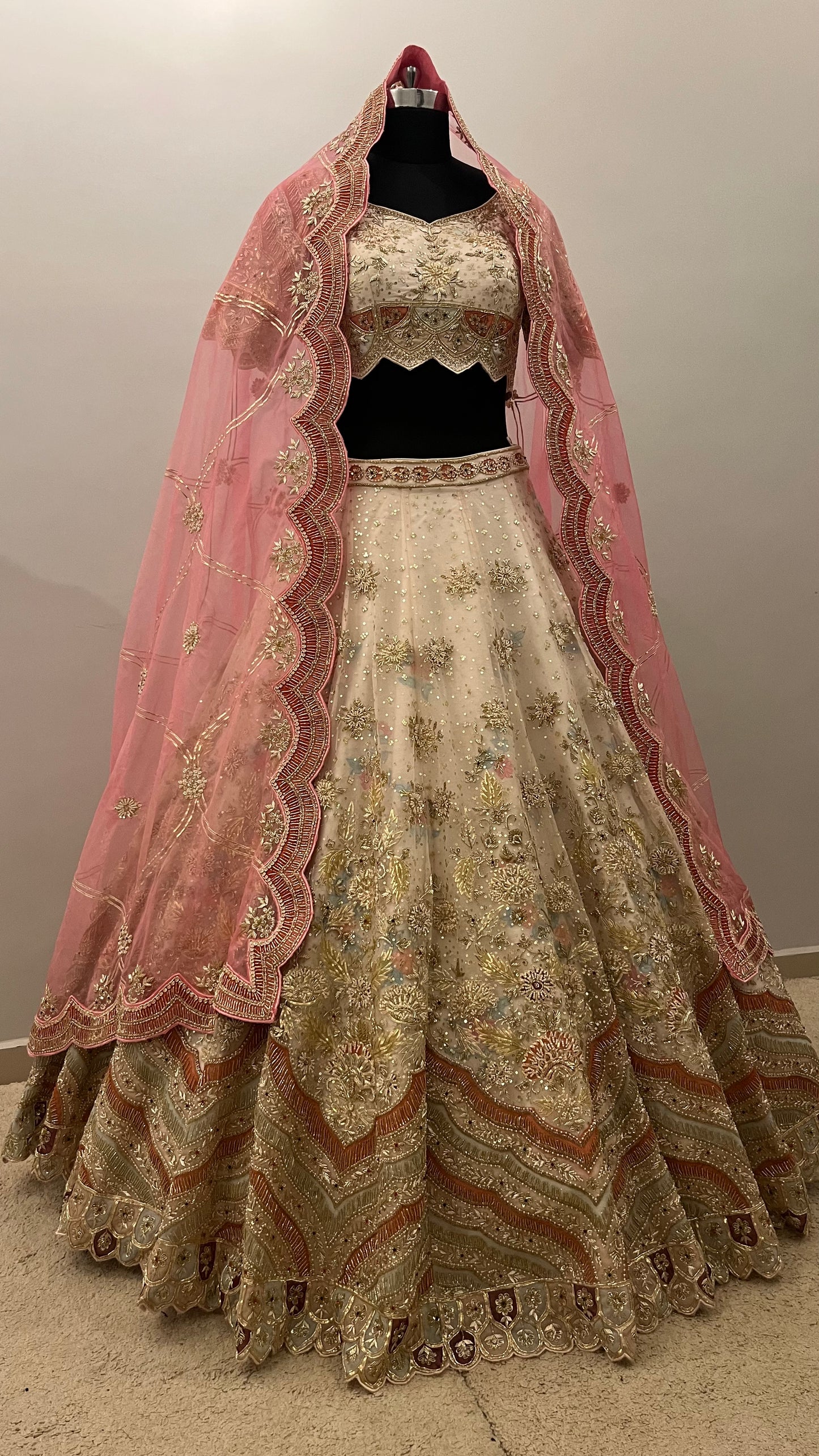 Roselle Ivory Zari Bridal Lehenga