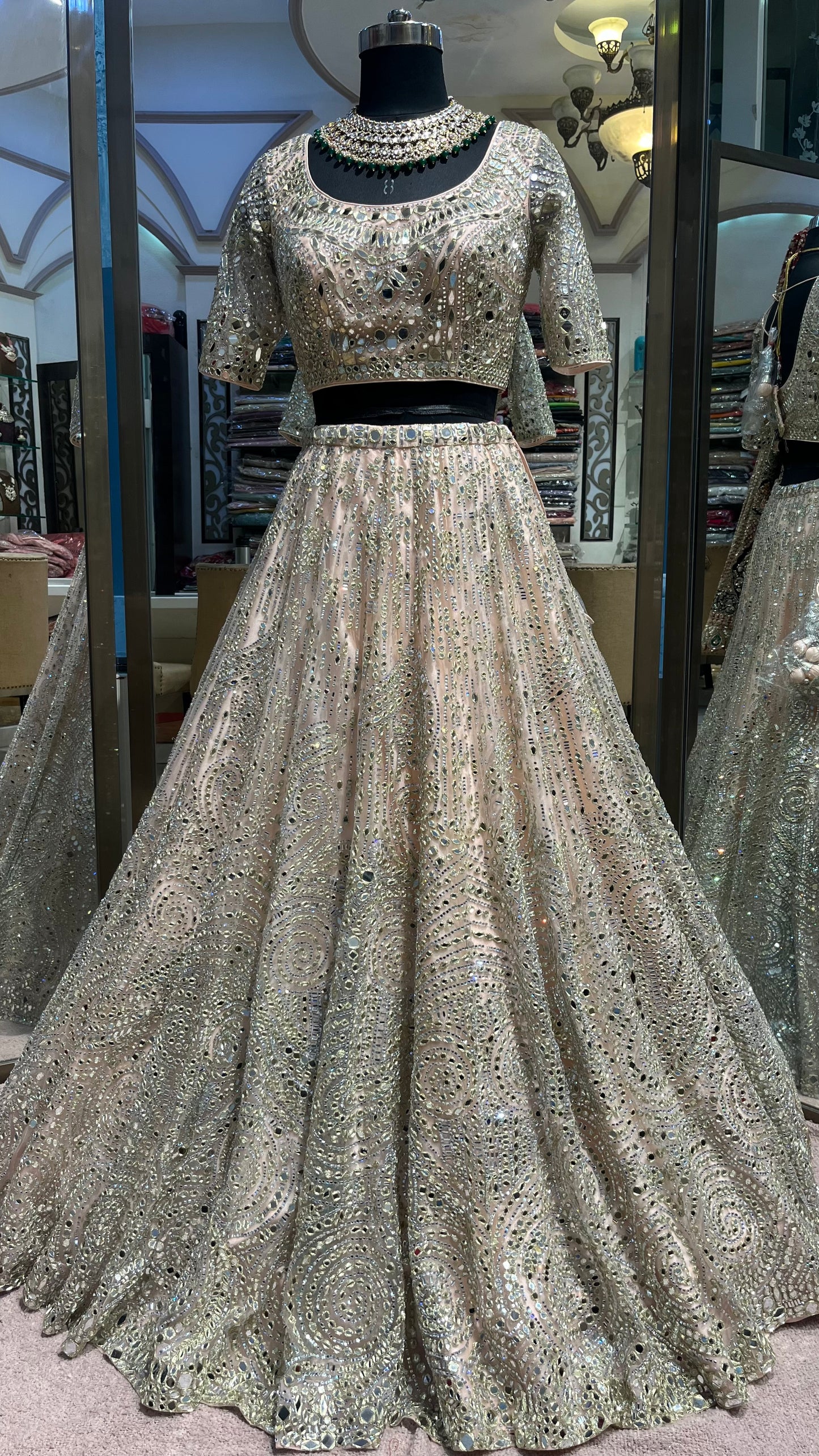 Platinum Mirrorwork Bridal Lehenga Couture