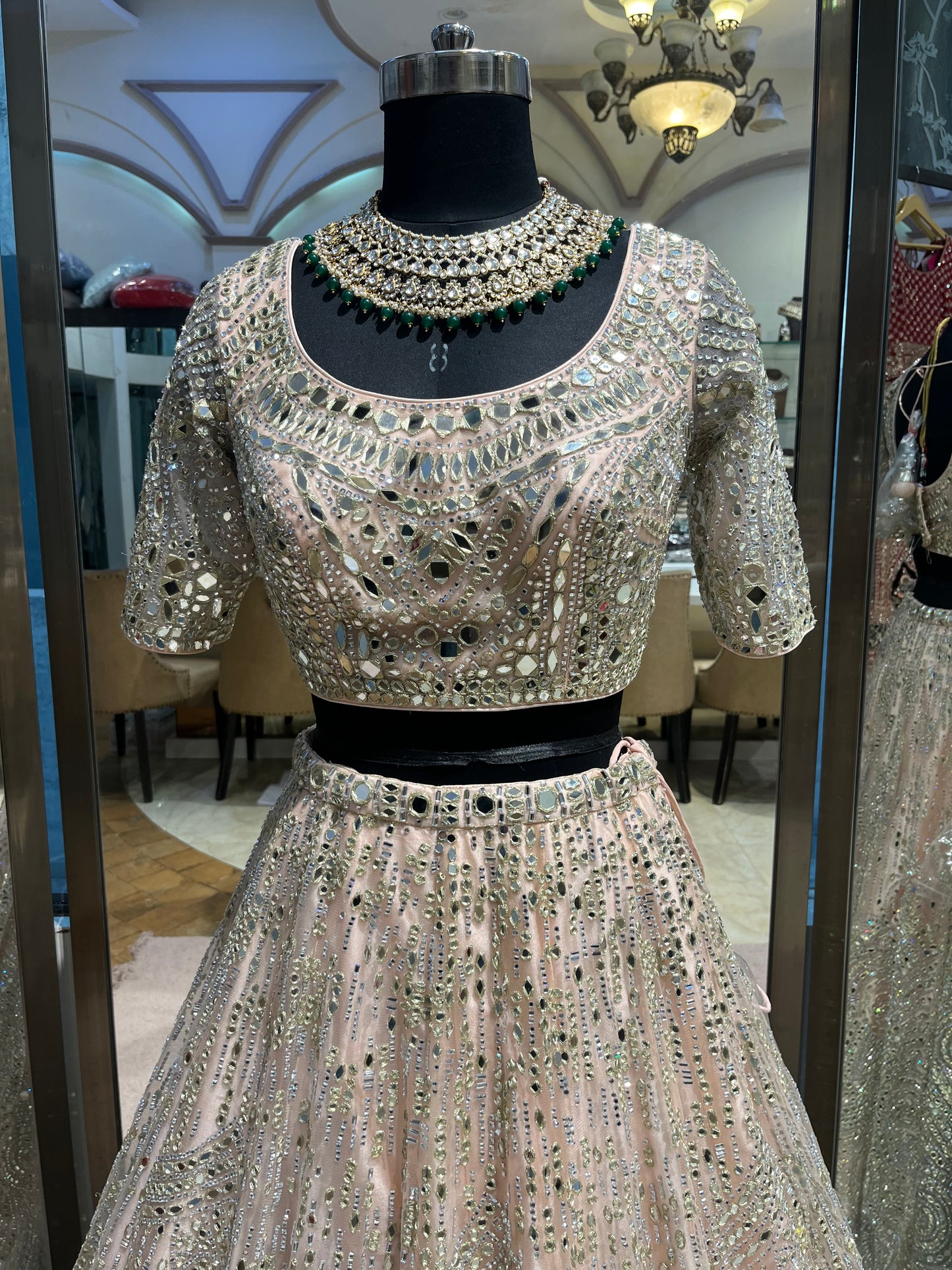 Platinum Mirrorwork Bridal Lehenga Couture