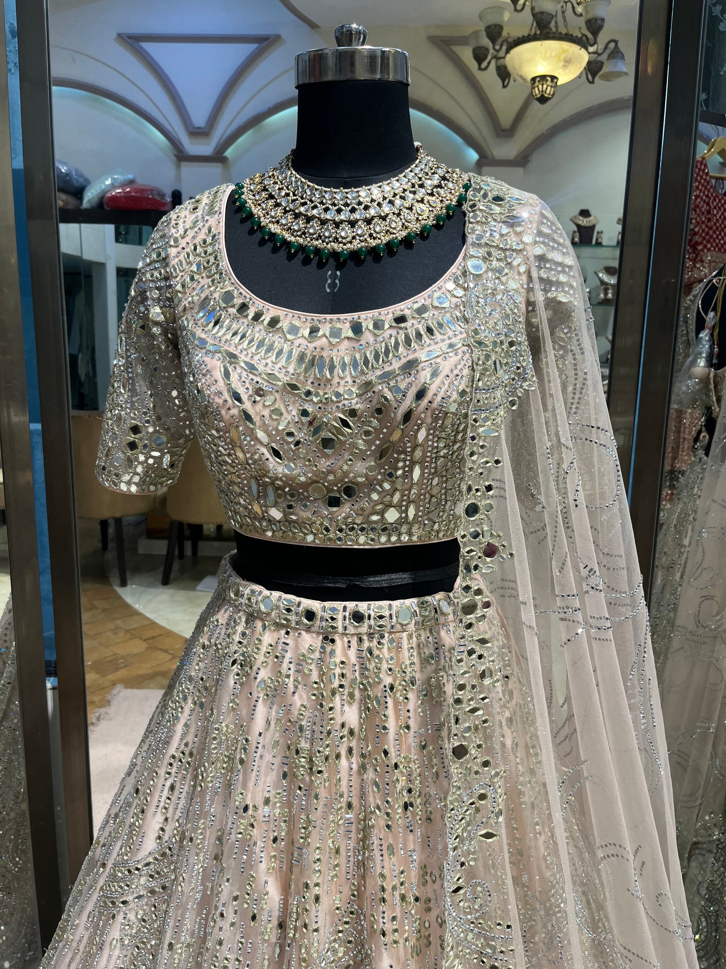 Platinum Mirrorwork Bridal Lehenga Couture