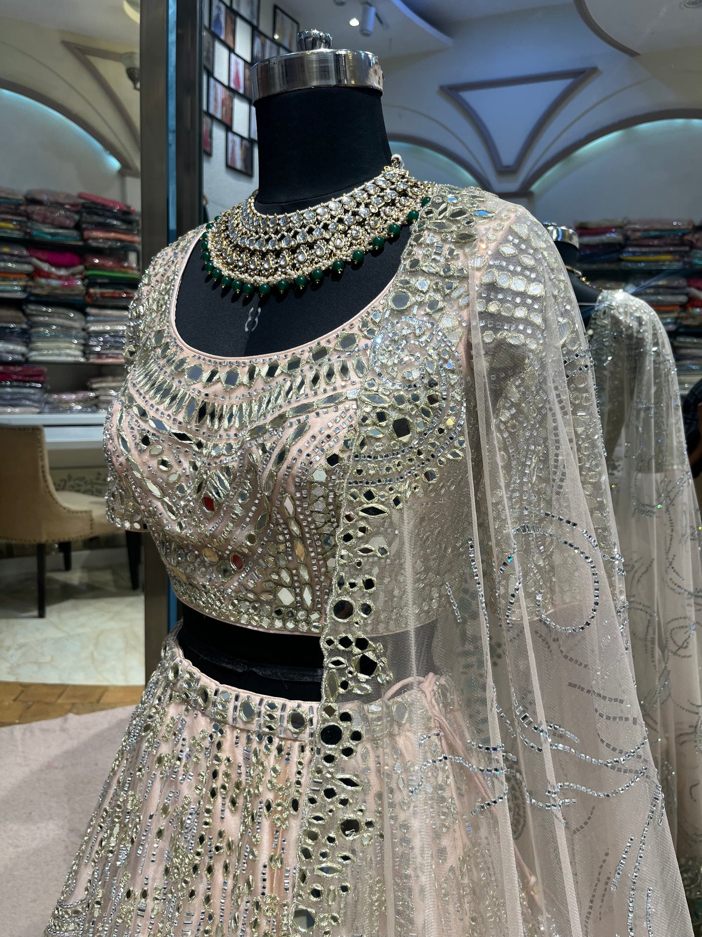 Platinum Mirrorwork Bridal Lehenga Couture